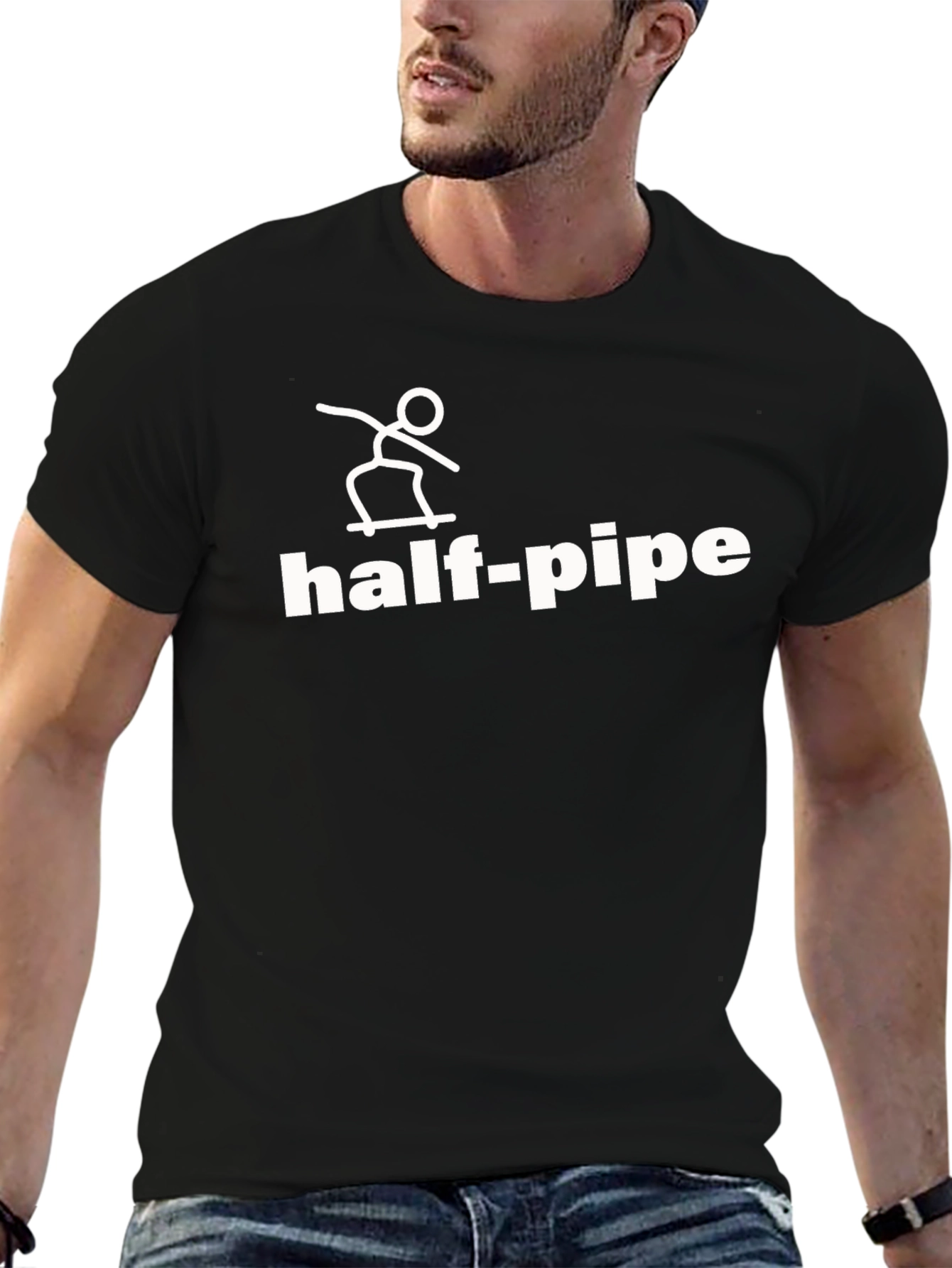 Half-Pipe Skateboard Graphic Tee - Casual Black T-Shirt