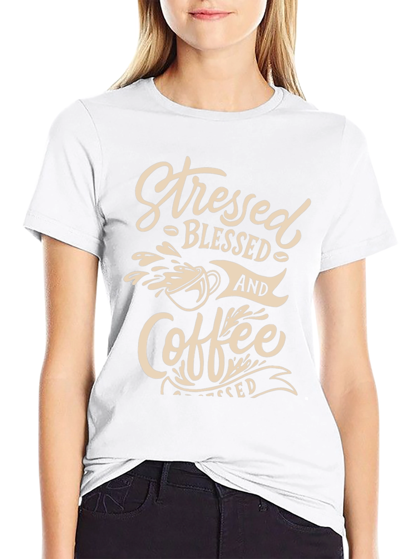 Stressed Blessed And Coffee Graphic Tee - Black