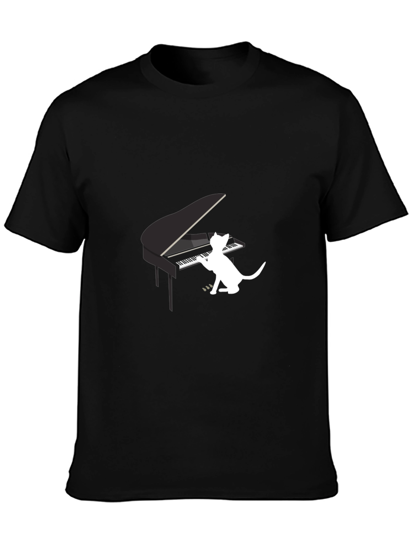 Cat Playing Piano Graphic Tee - Black