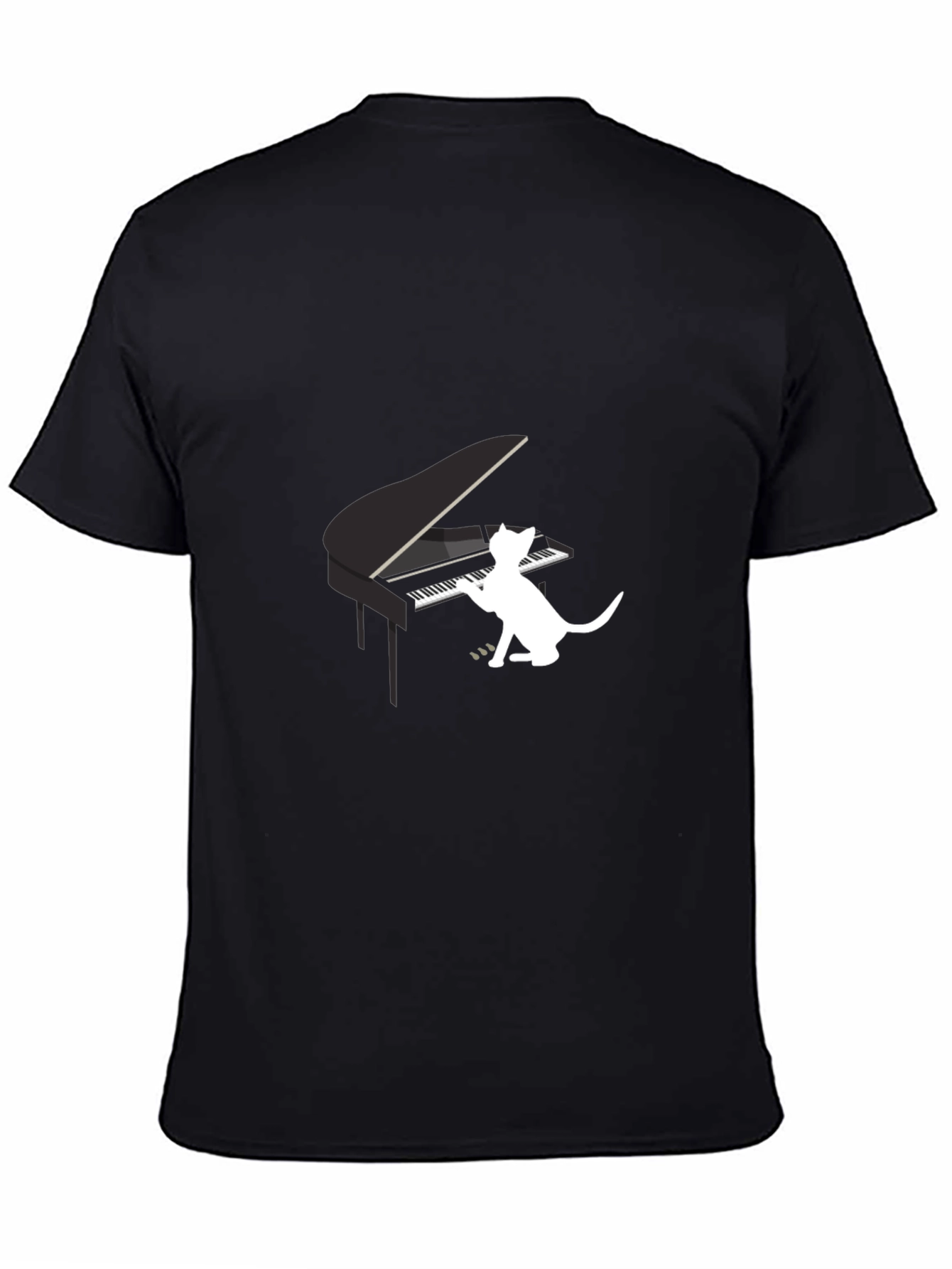 Cat Playing Piano Graphic Tee - Black