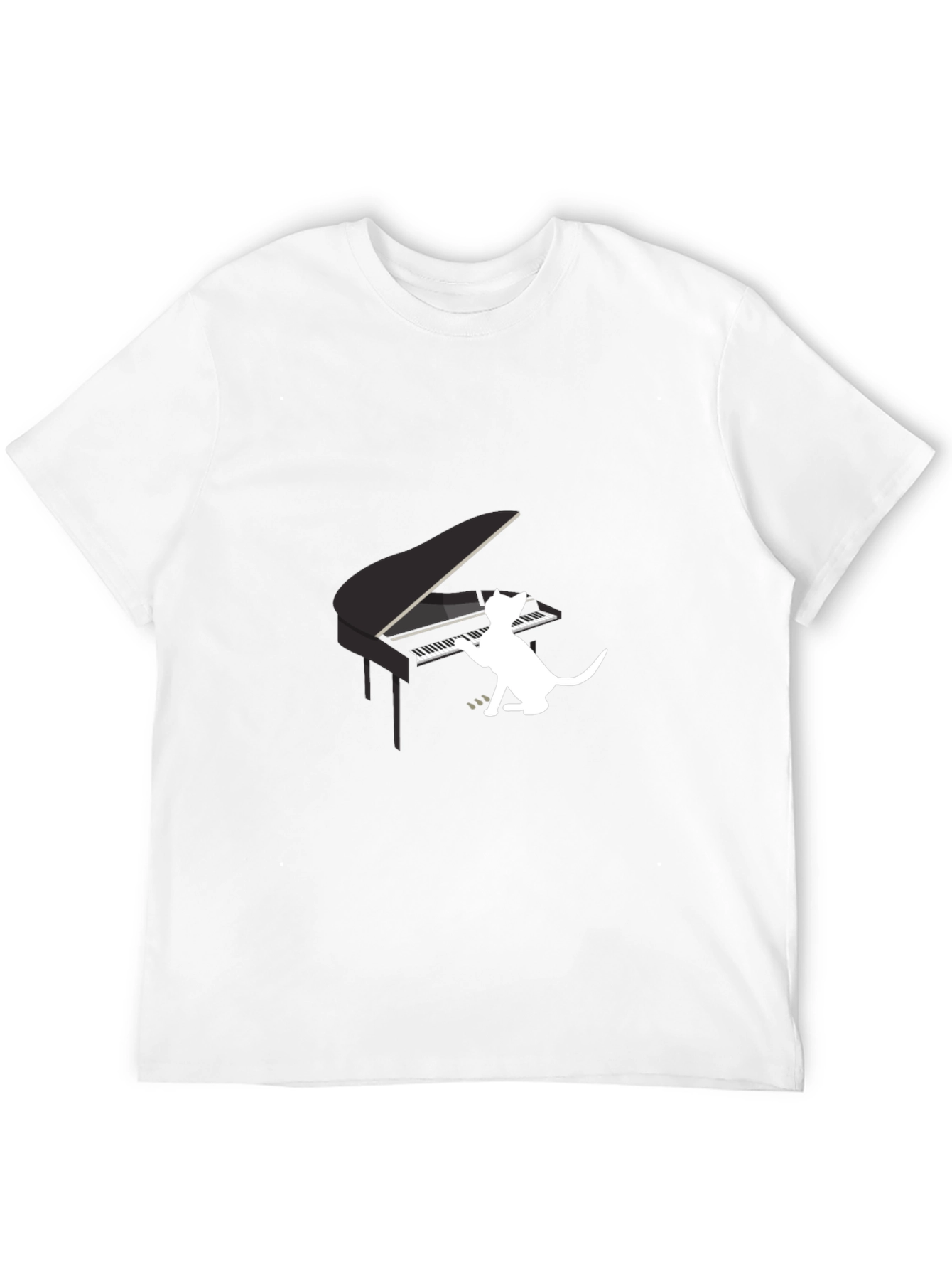 Cat Playing Piano Graphic Tee - Black