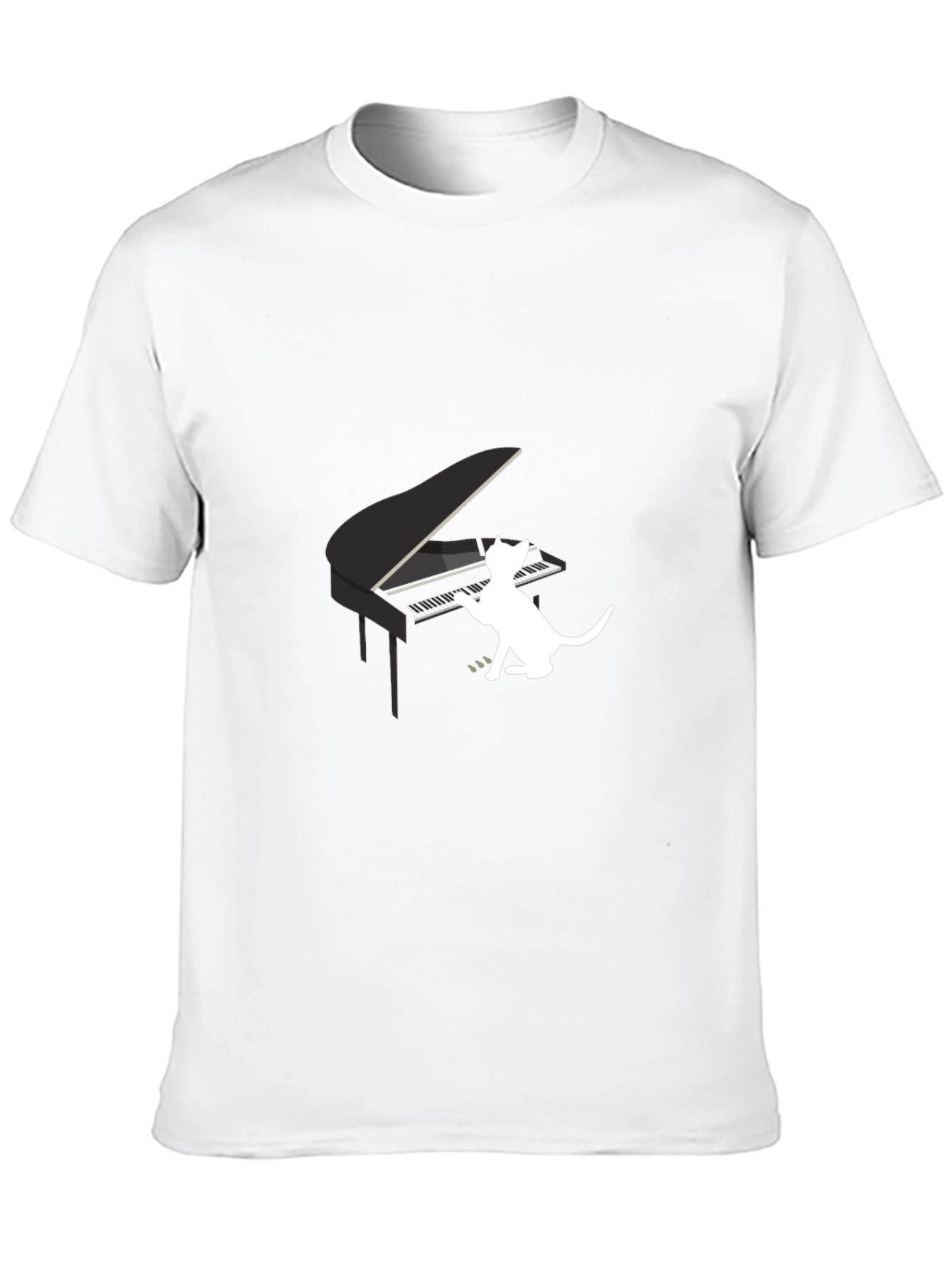Cat Playing Piano Graphic Tee - Black
