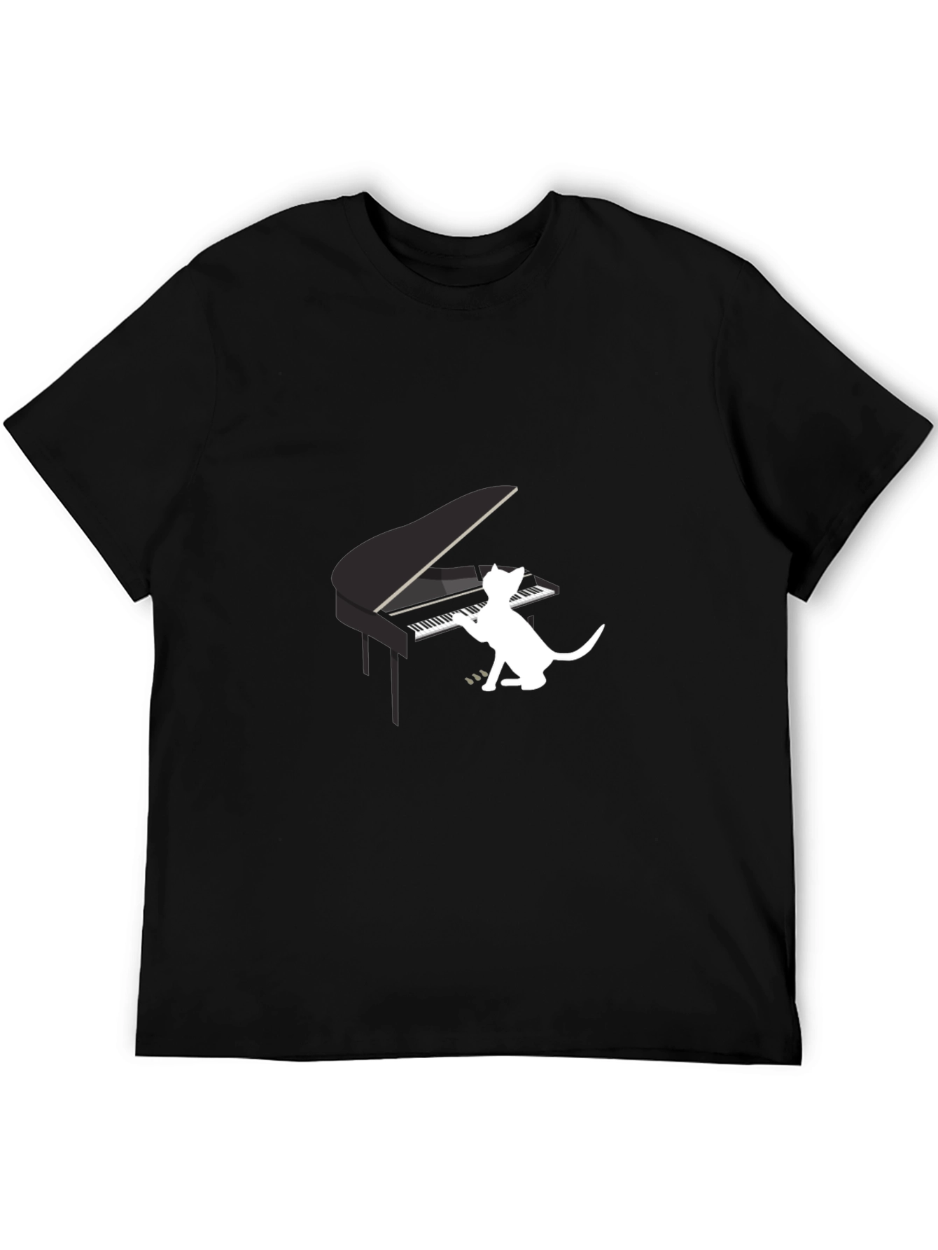 Cat Playing Piano Graphic Tee - Black