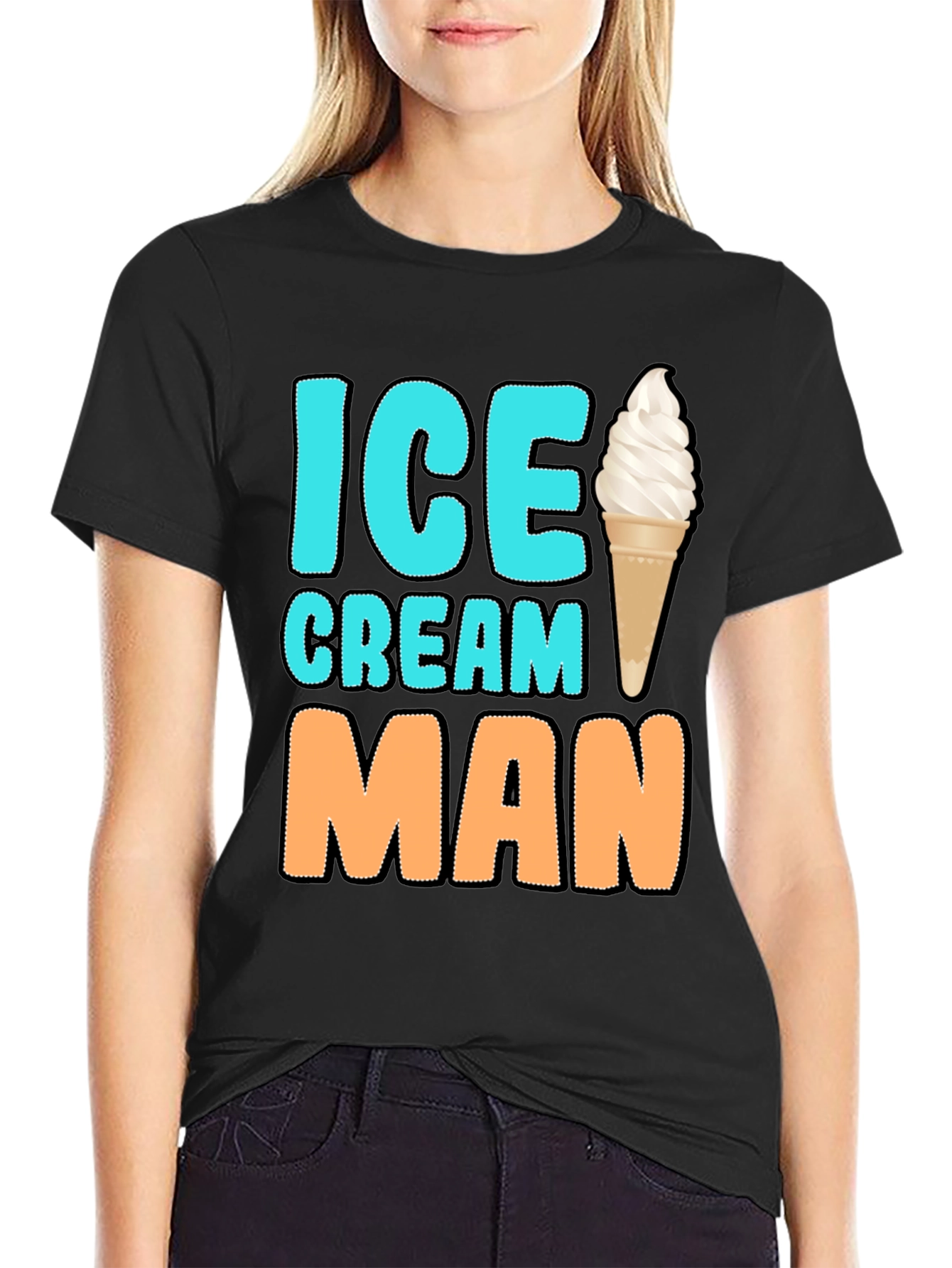 Ice Cream Man Graphic Tee - Black Cotton T-Shirt