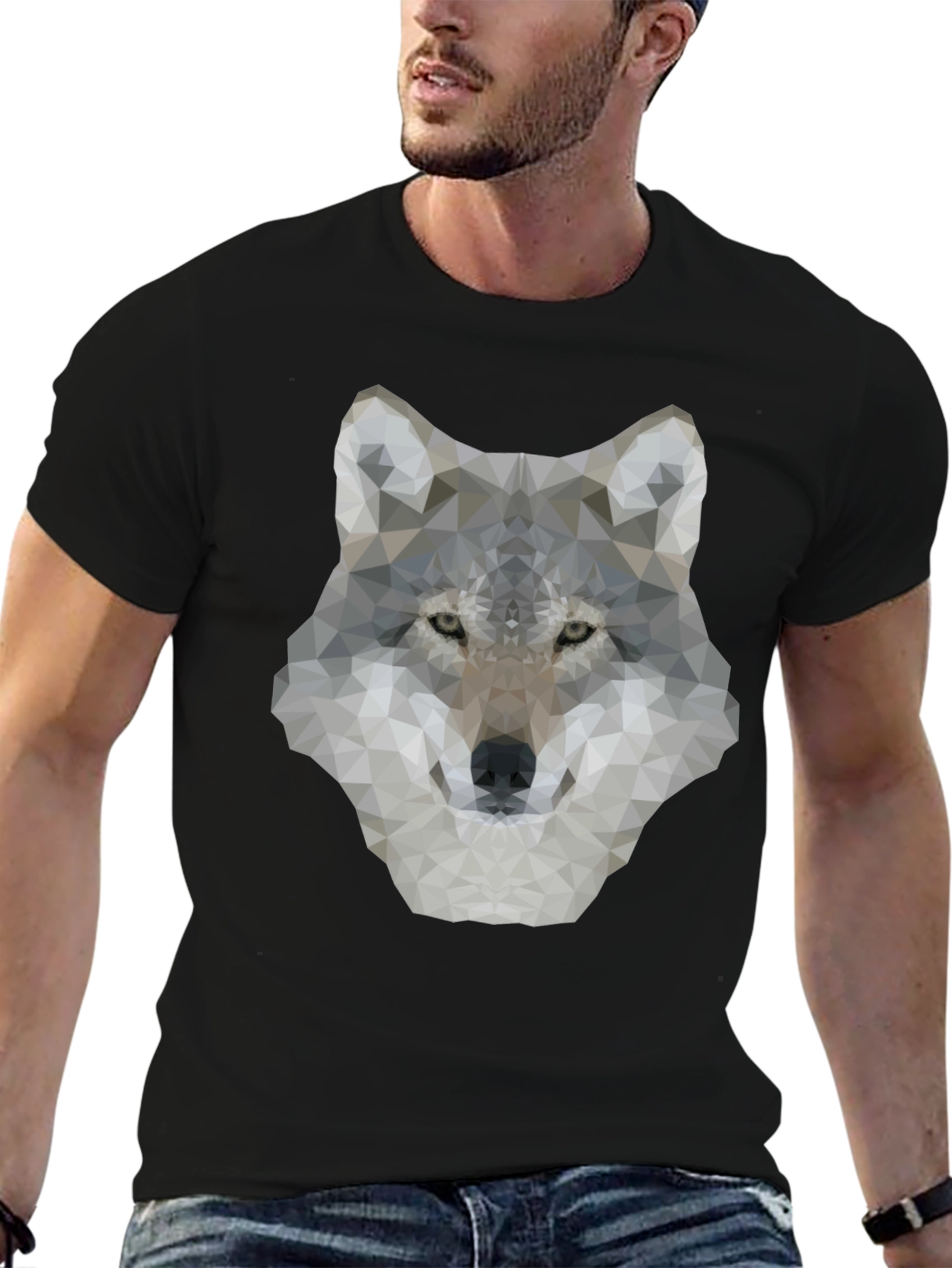 Geometric Wolf Graphic Tee - Mens Black T-Shirt