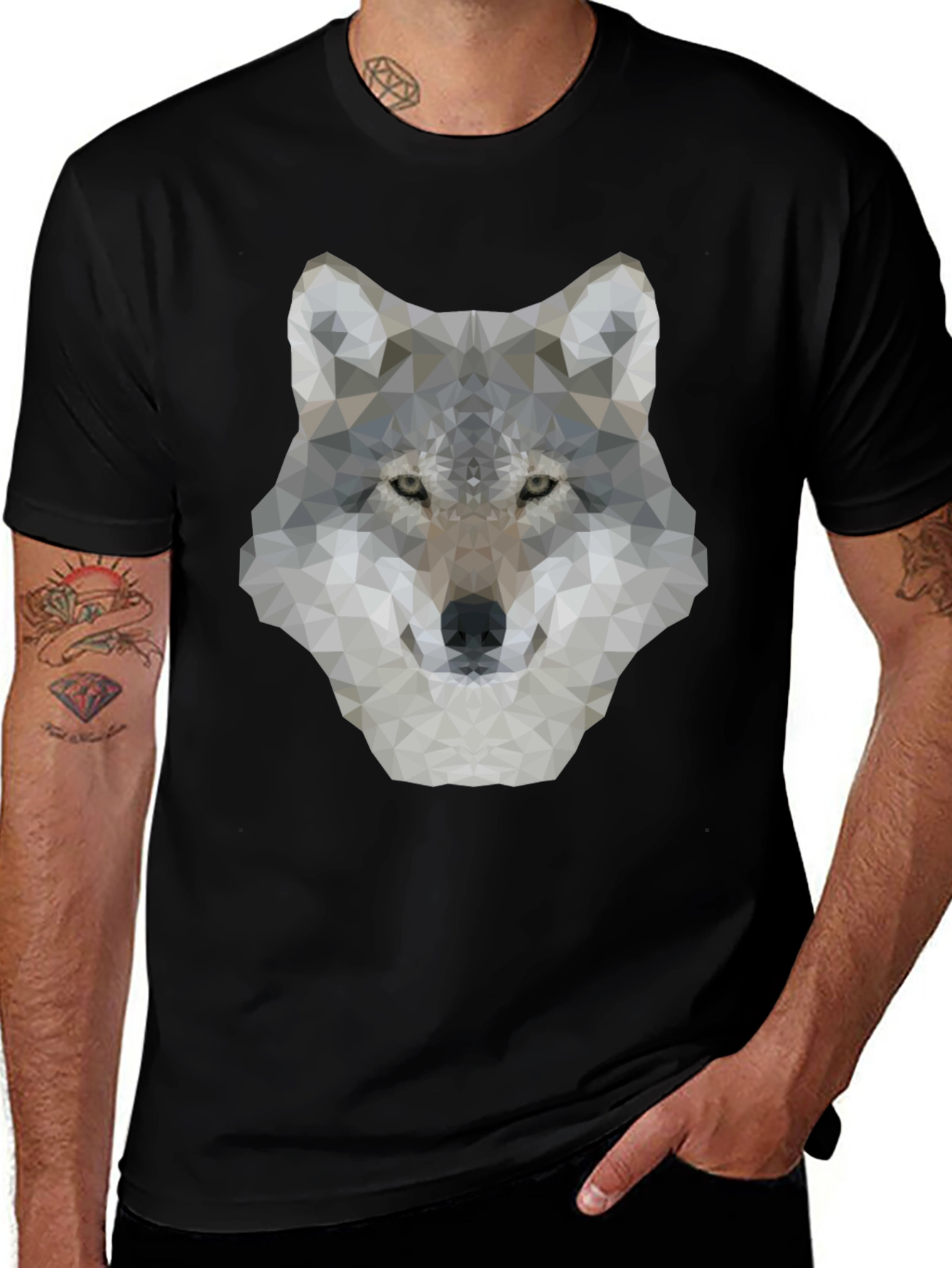 Geometric Wolf Graphic Tee - Mens Black T-Shirt