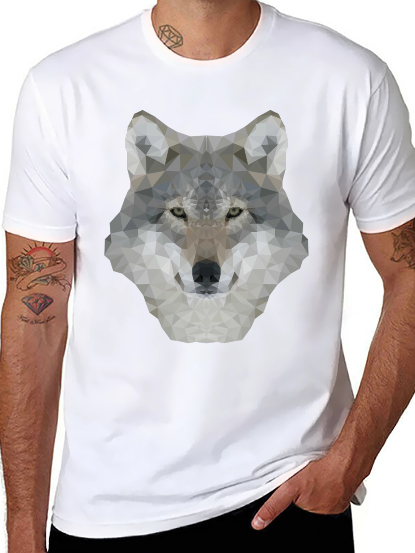 Geometric Wolf Graphic Tee - Mens Black T-Shirt
