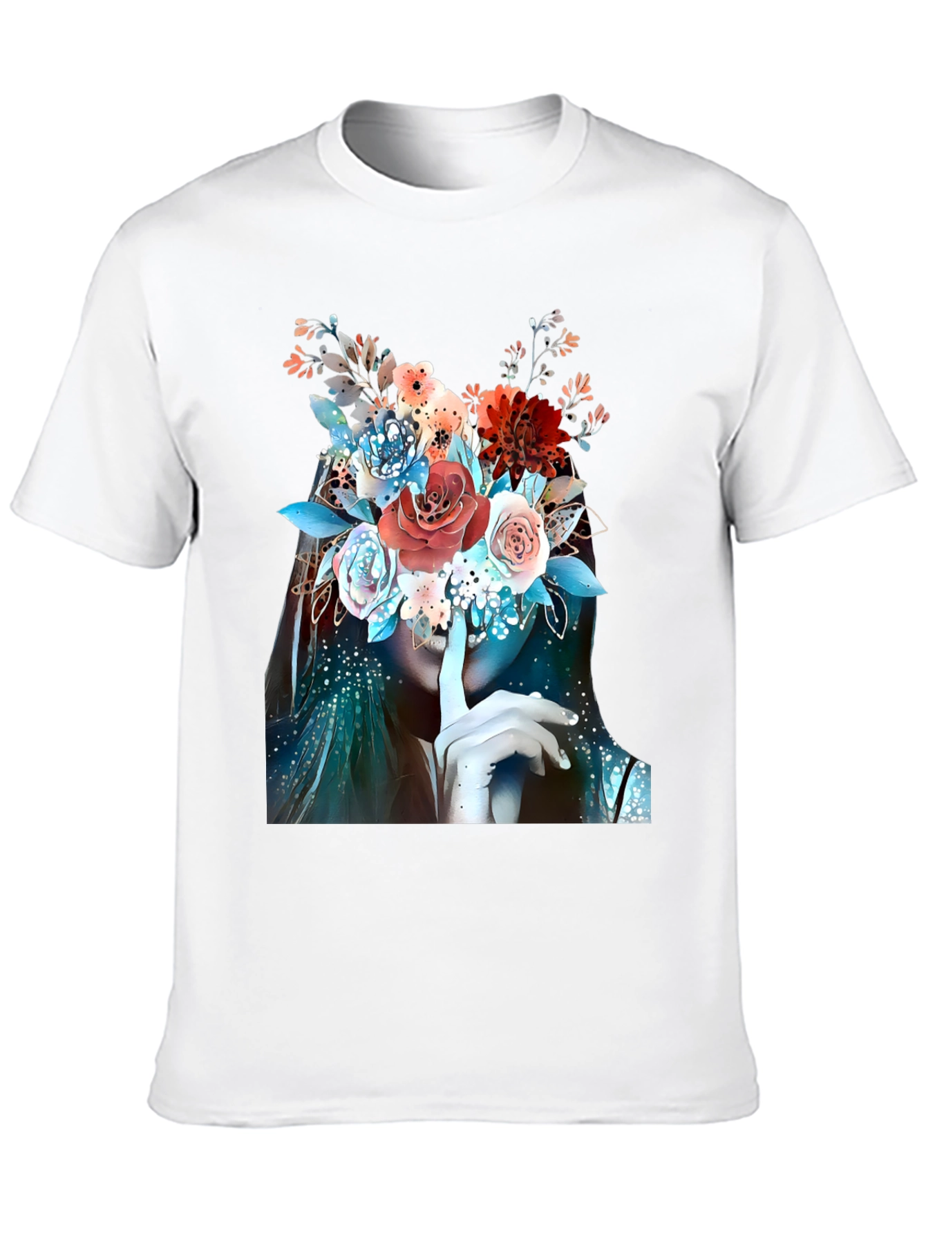 Floral Shhh Graphic T-Shirt - Elegant Artistic Design