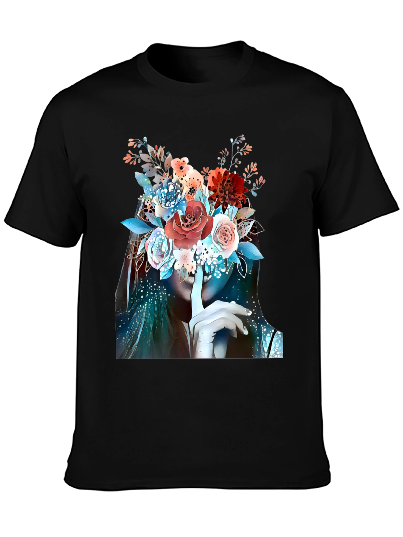 Floral Shhh Graphic T-Shirt - Elegant Artistic Design