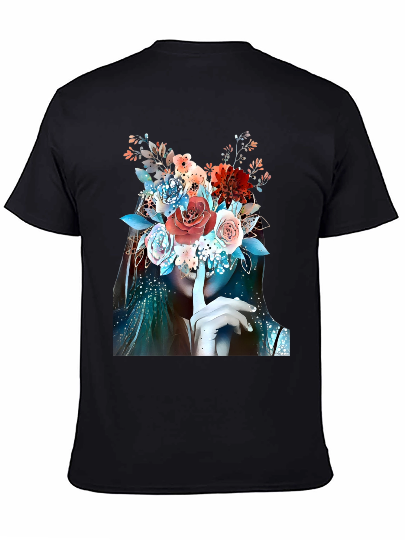 Floral Shhh Graphic T-Shirt - Elegant Artistic Design