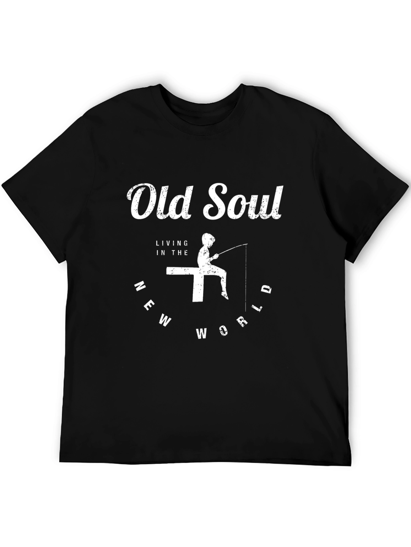 Old Soul Tee - Fishing Design Black Cotton T-Shirt
