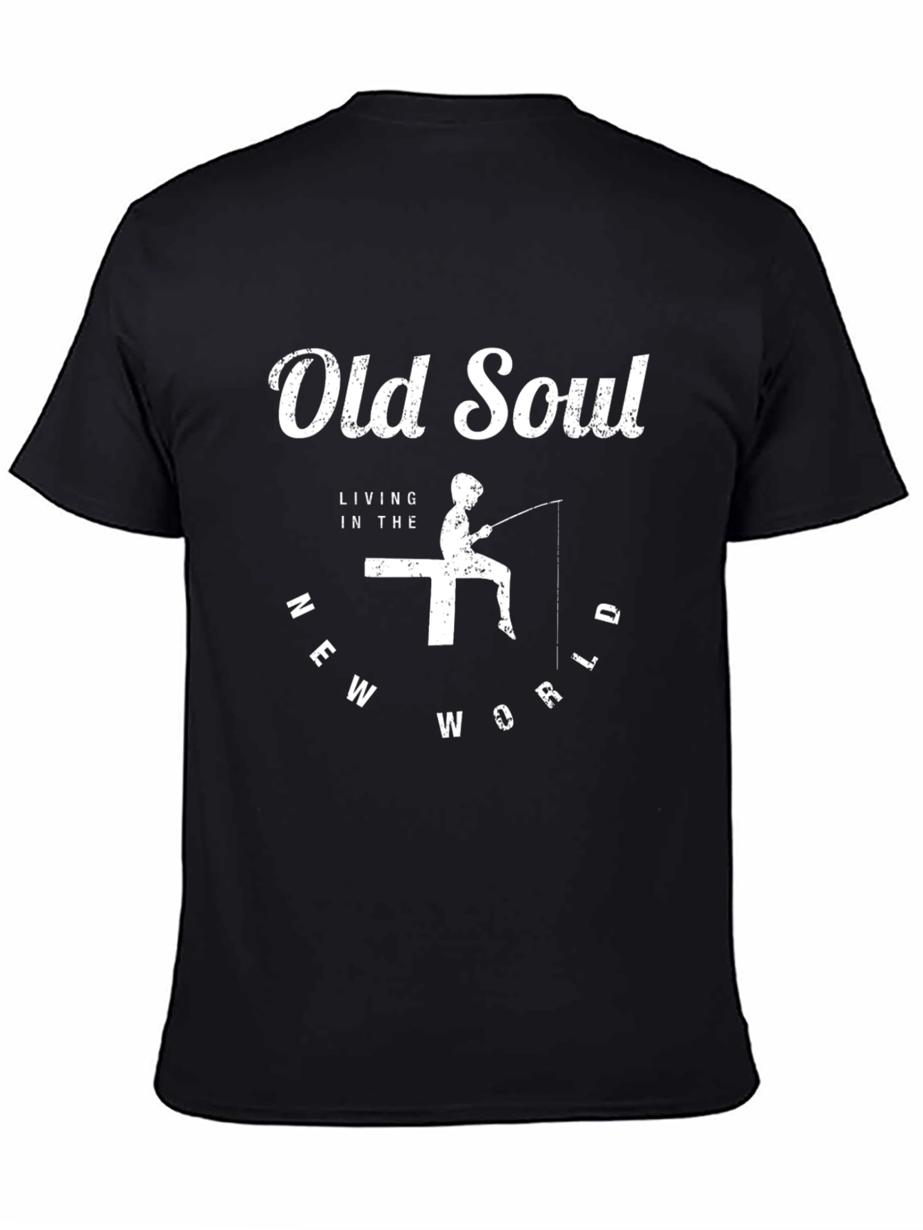 Old Soul Tee - Fishing Design Black Cotton T-Shirt