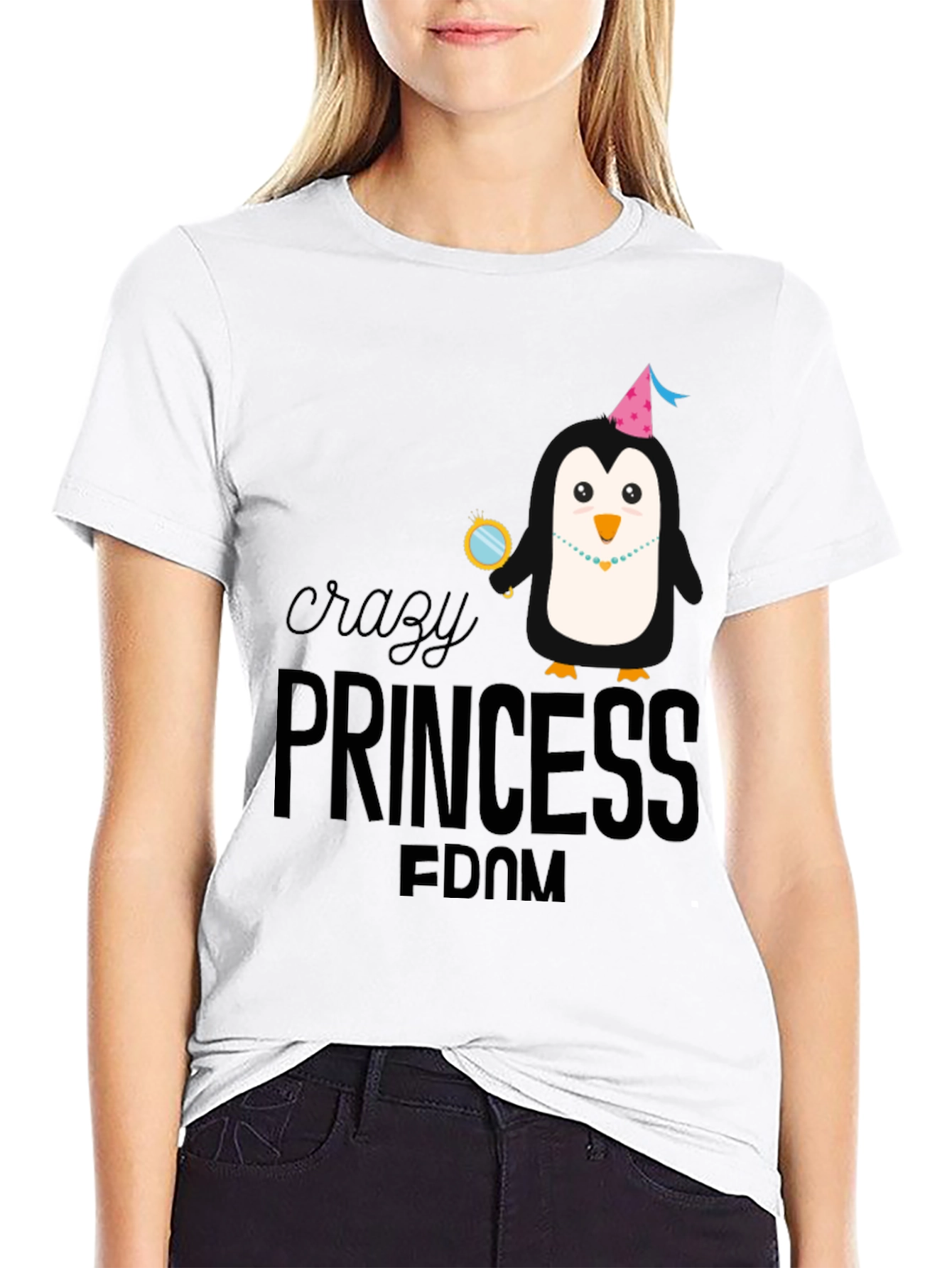 Crazy Princess Penguin Black T-Shirt