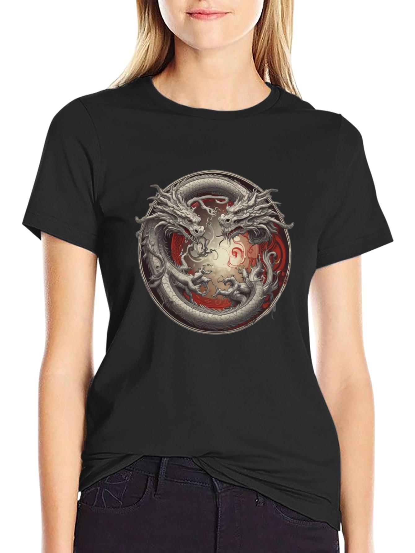 Yin Yang Dragon Graphic T-Shirt