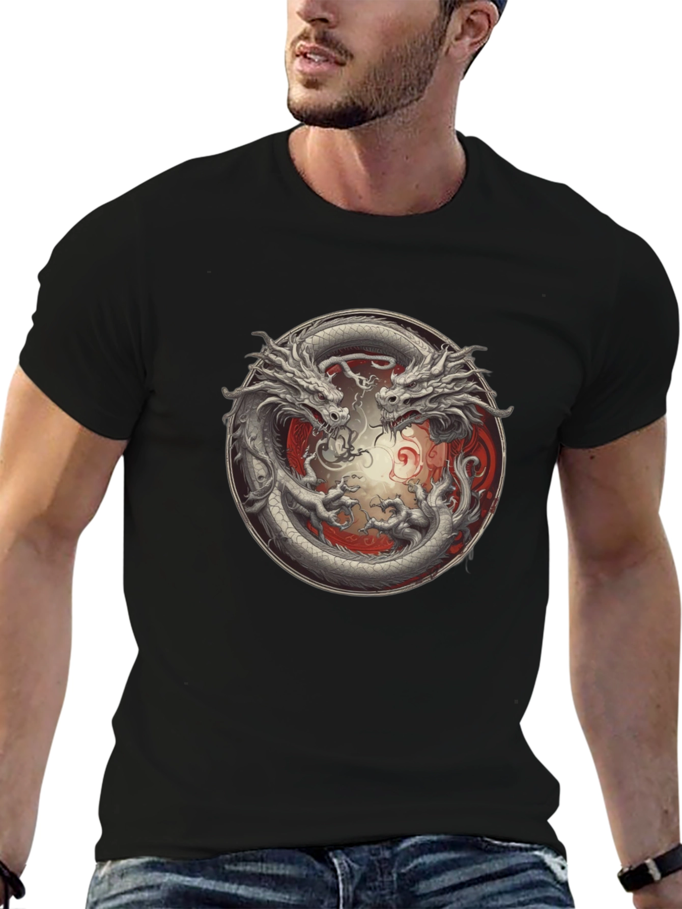 Yin Yang Dragon Graphic T-Shirt