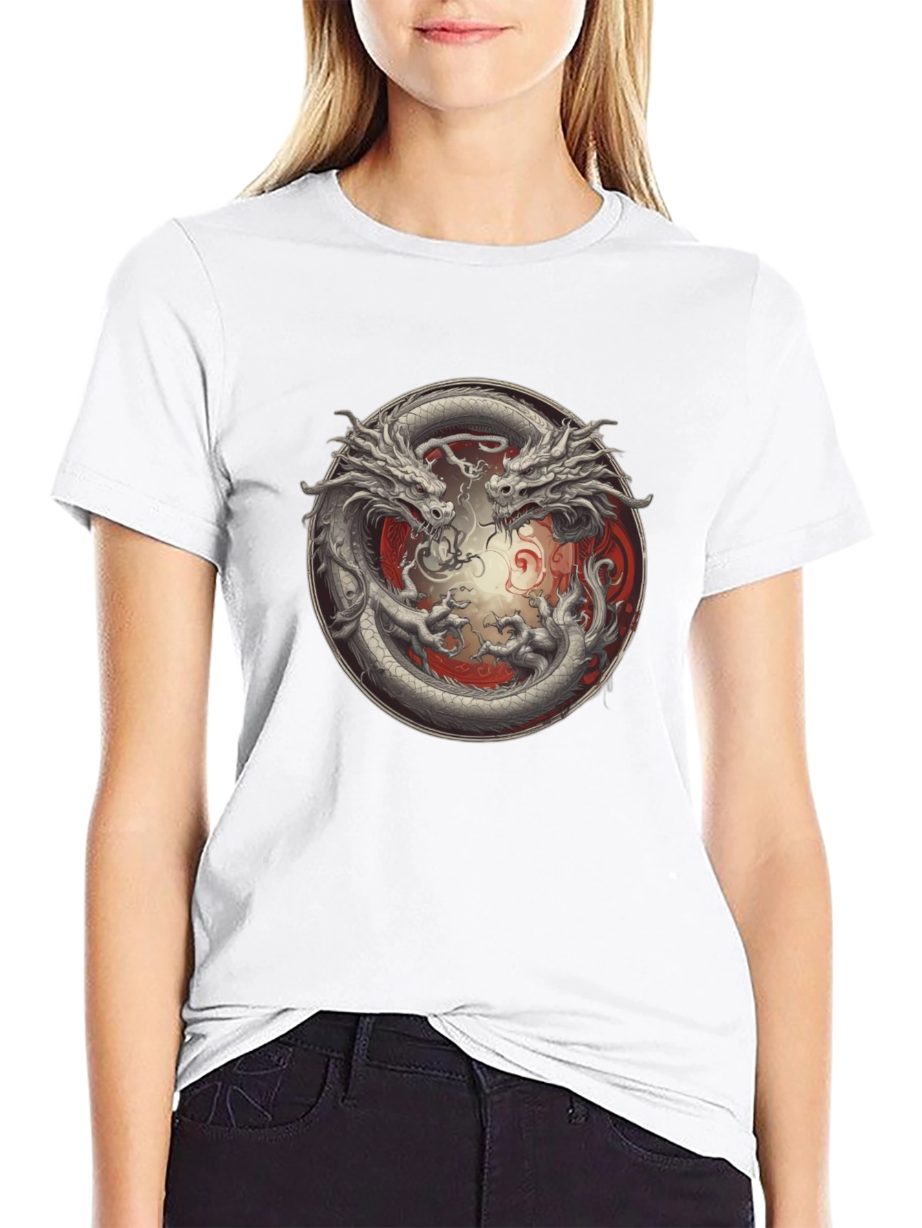 Yin Yang Dragon Graphic T-Shirt