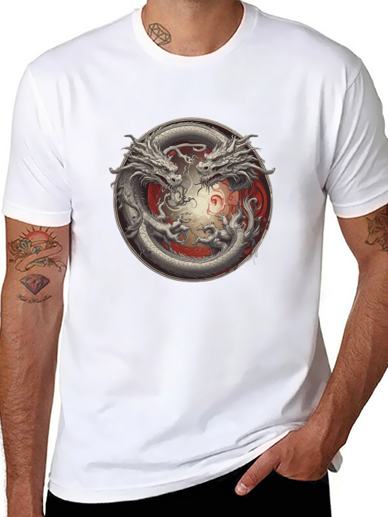 Yin Yang Dragon Graphic T-Shirt