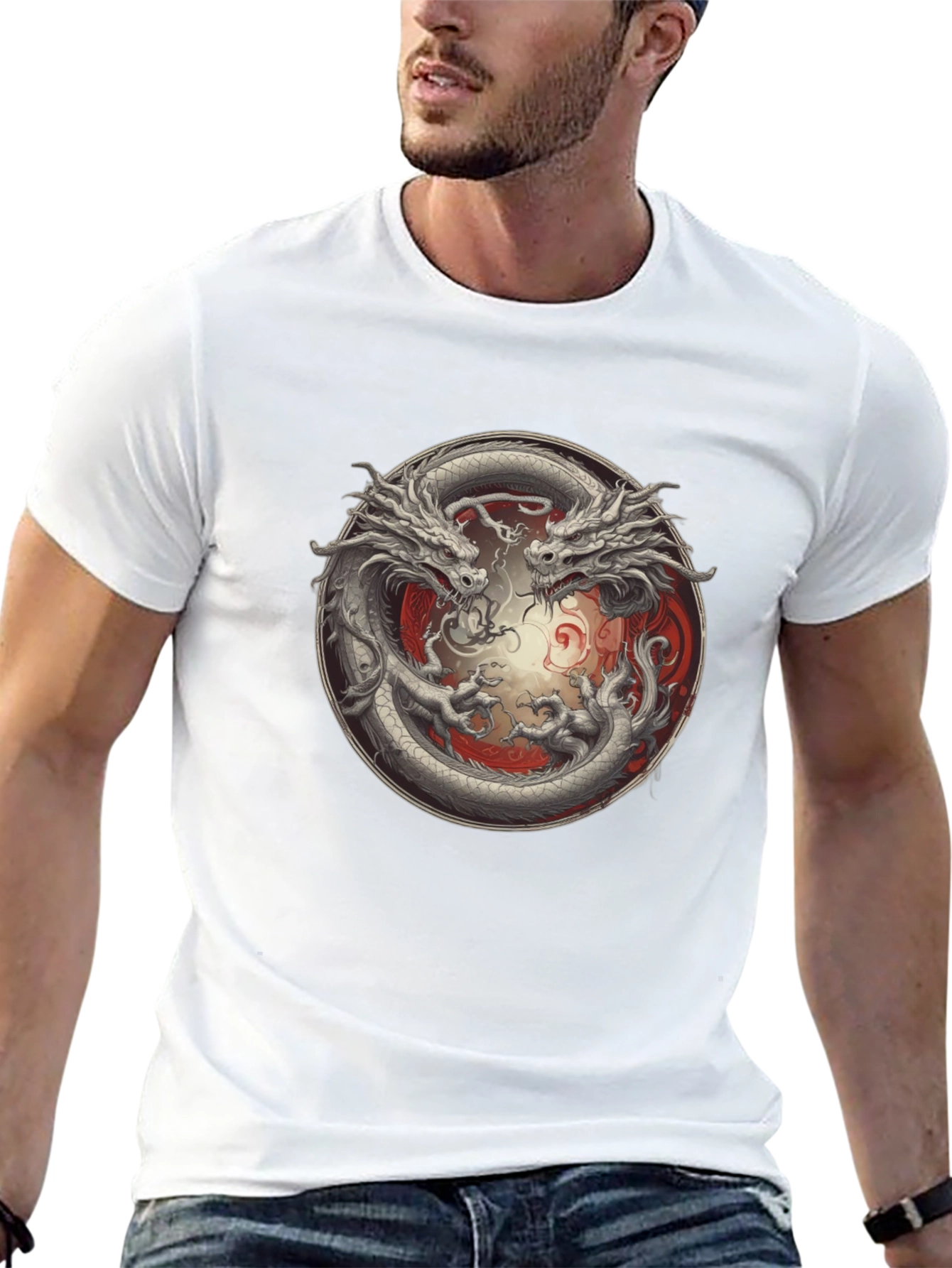 Yin Yang Dragon Graphic T-Shirt