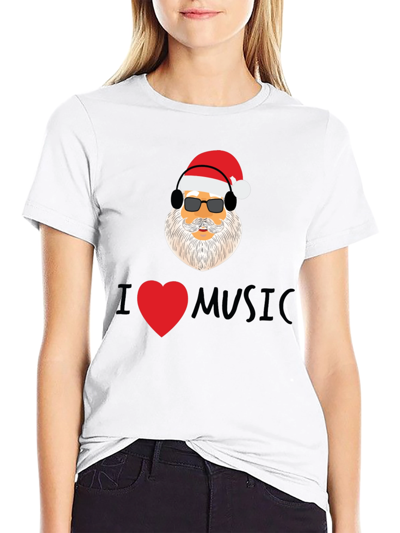 Santa I Heart Music Black T-Shirt