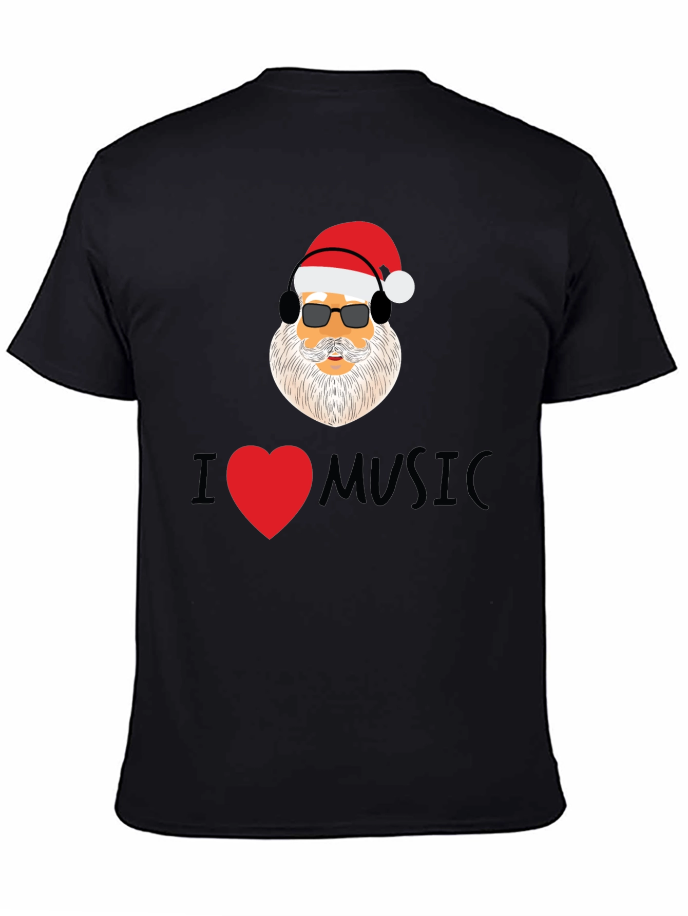Santa I Heart Music Black T-Shirt