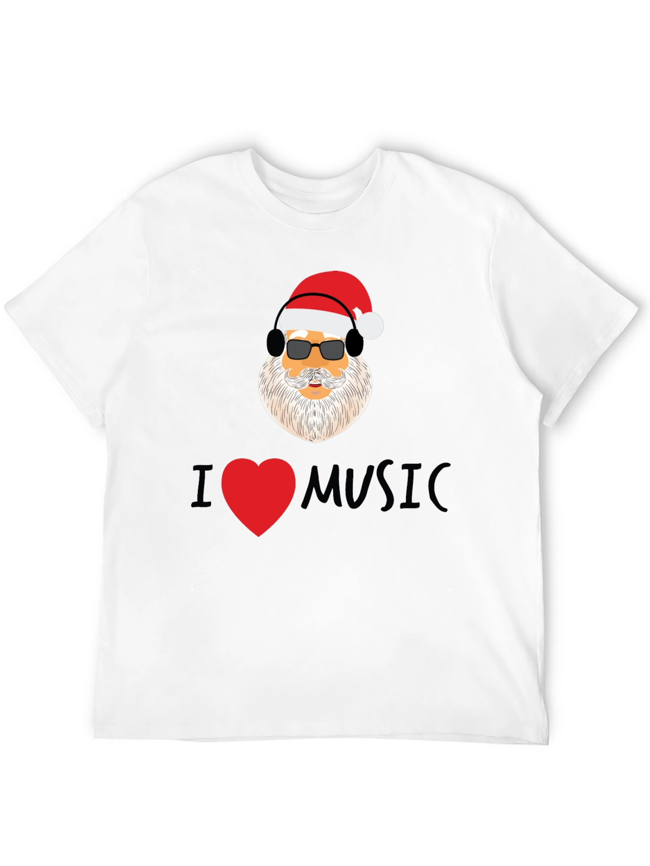 Santa I Heart Music Black T-Shirt