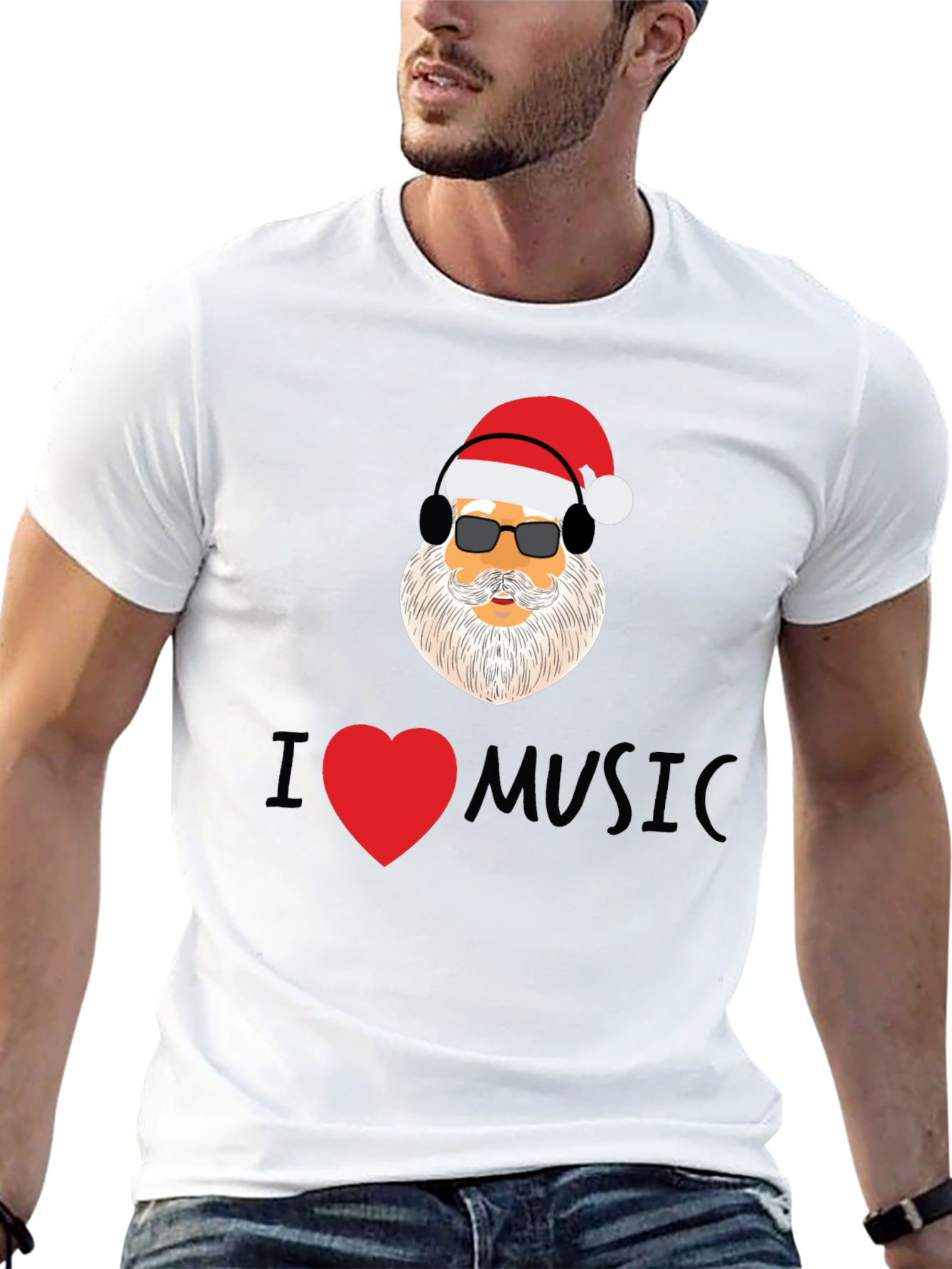 Santa I Heart Music Black T-Shirt