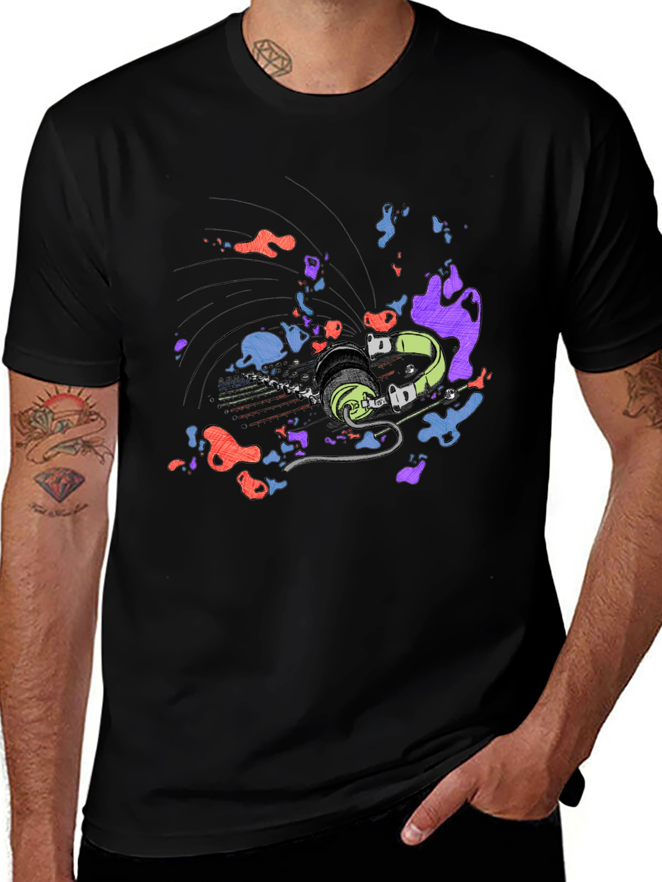 Abstract Headphones Graphic T-Shirt