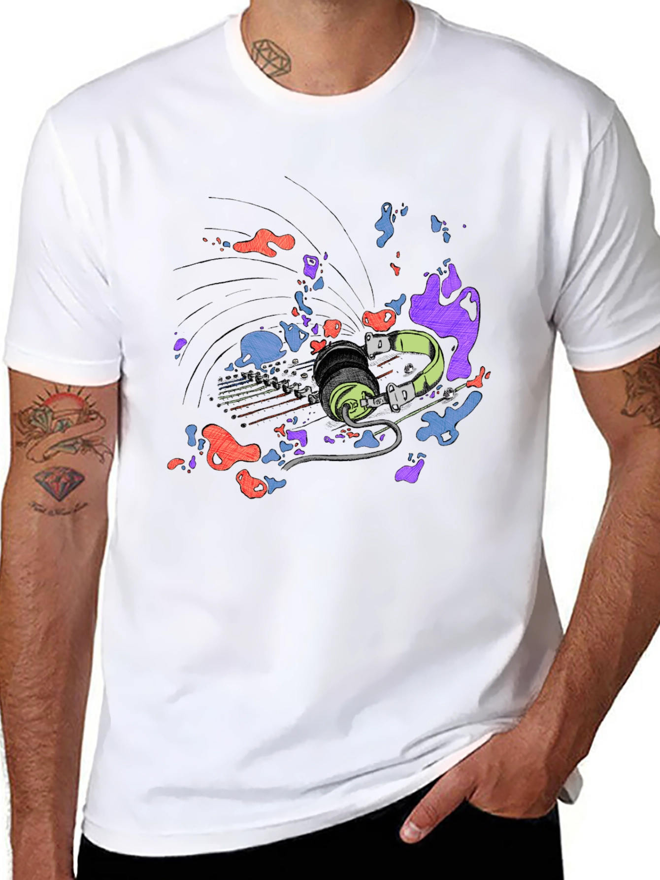 Abstract Headphones Graphic T-Shirt