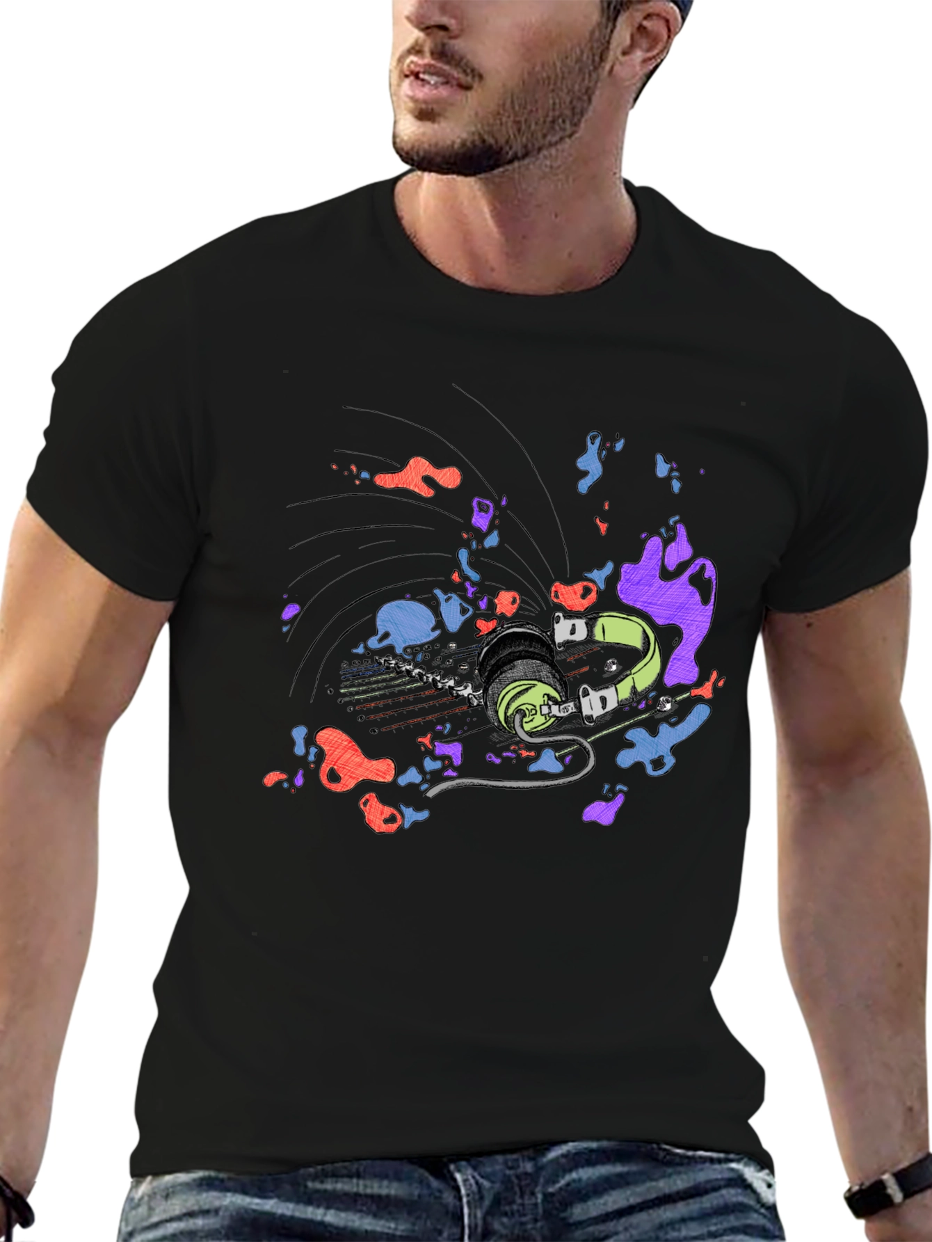 Abstract Headphones Graphic T-Shirt