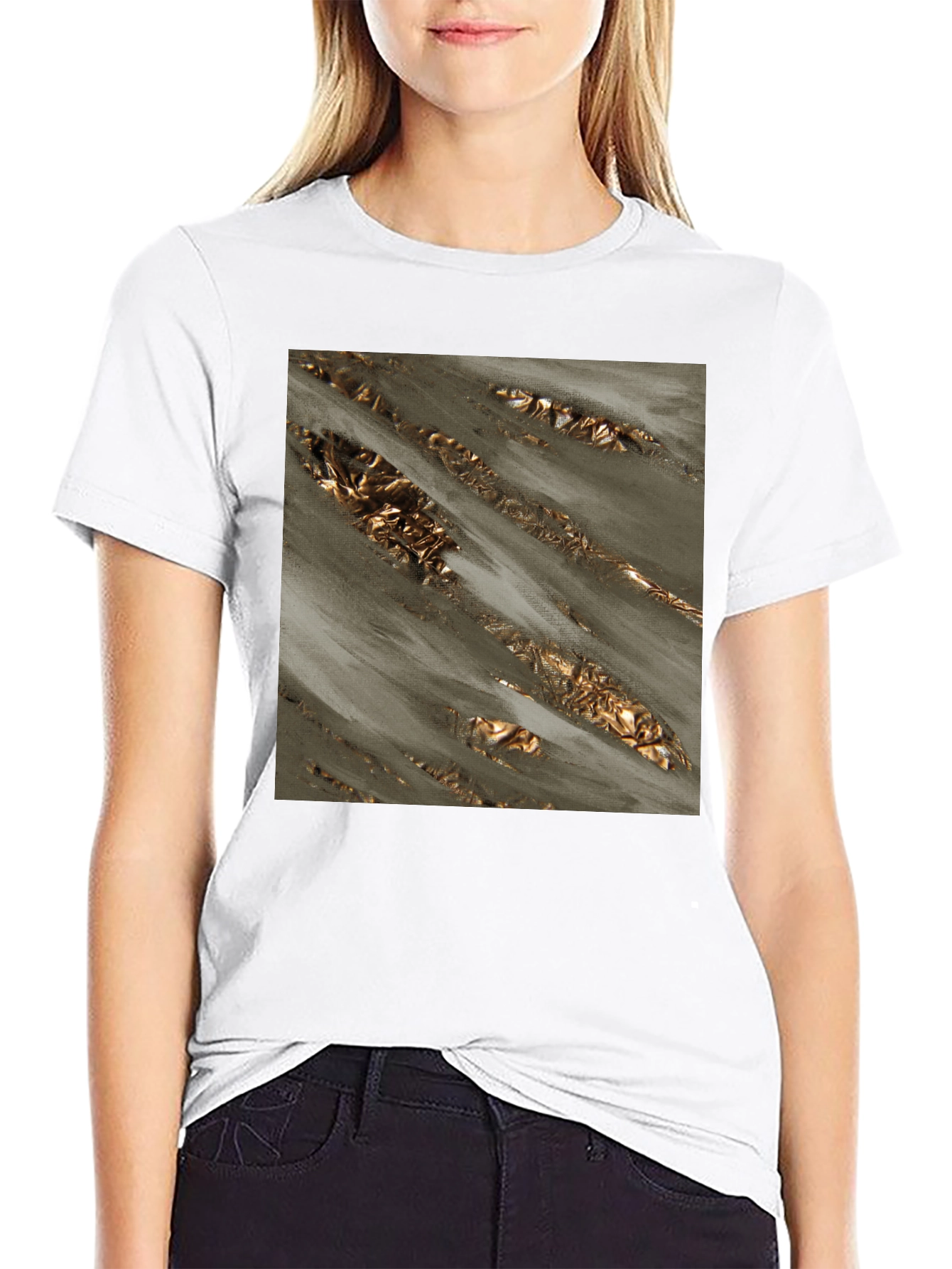 Abstract Gold Foil Art Black T-Shirt