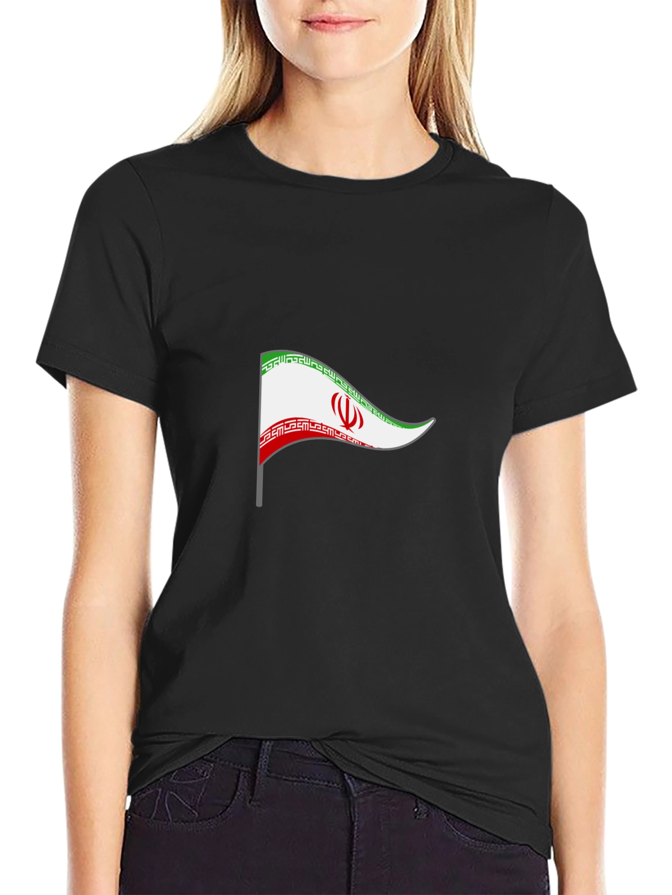 Iran Flag Graphic Tee - Black Cotton T-Shirt