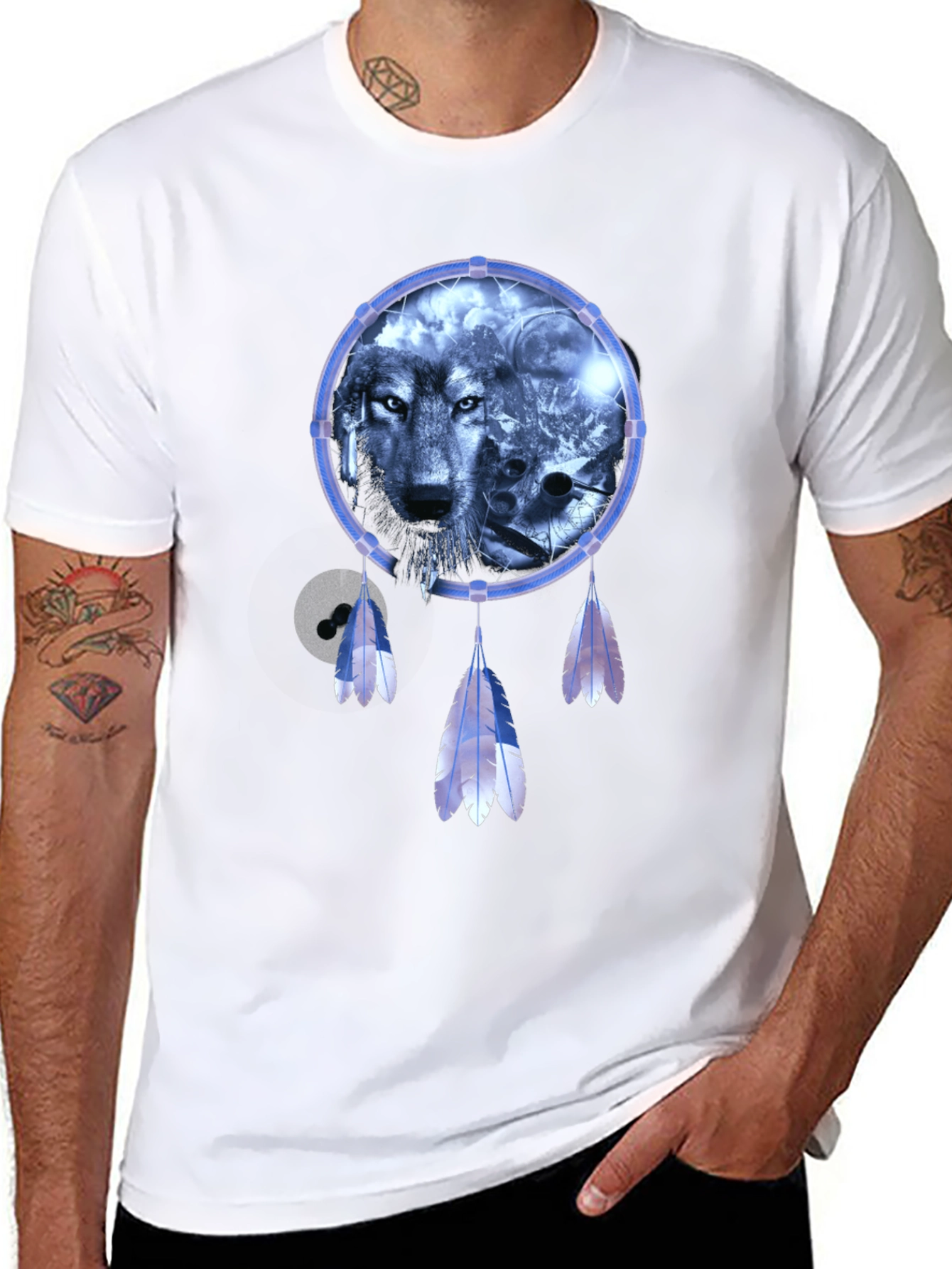 Wolf Dreamcatcher Graphic T-Shirt - Mens Black Tee