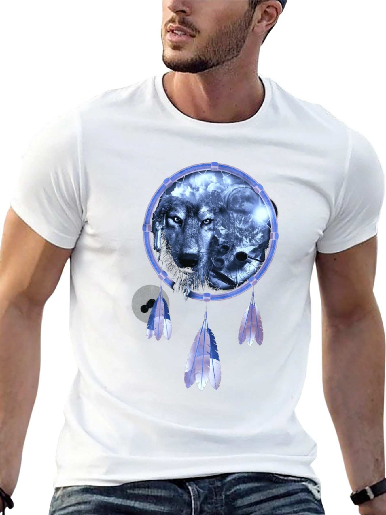 Wolf Dreamcatcher Graphic T-Shirt - Mens Black Tee