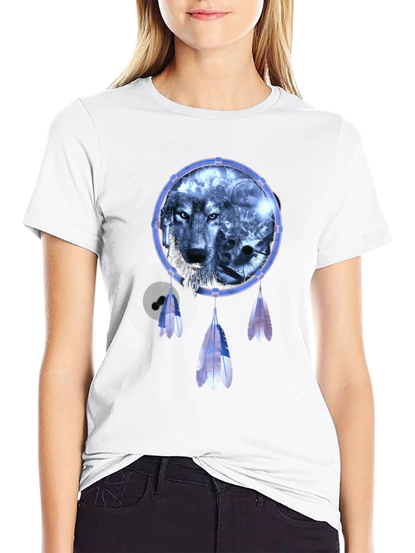 Wolf Dreamcatcher Graphic T-Shirt - Mens Black Tee