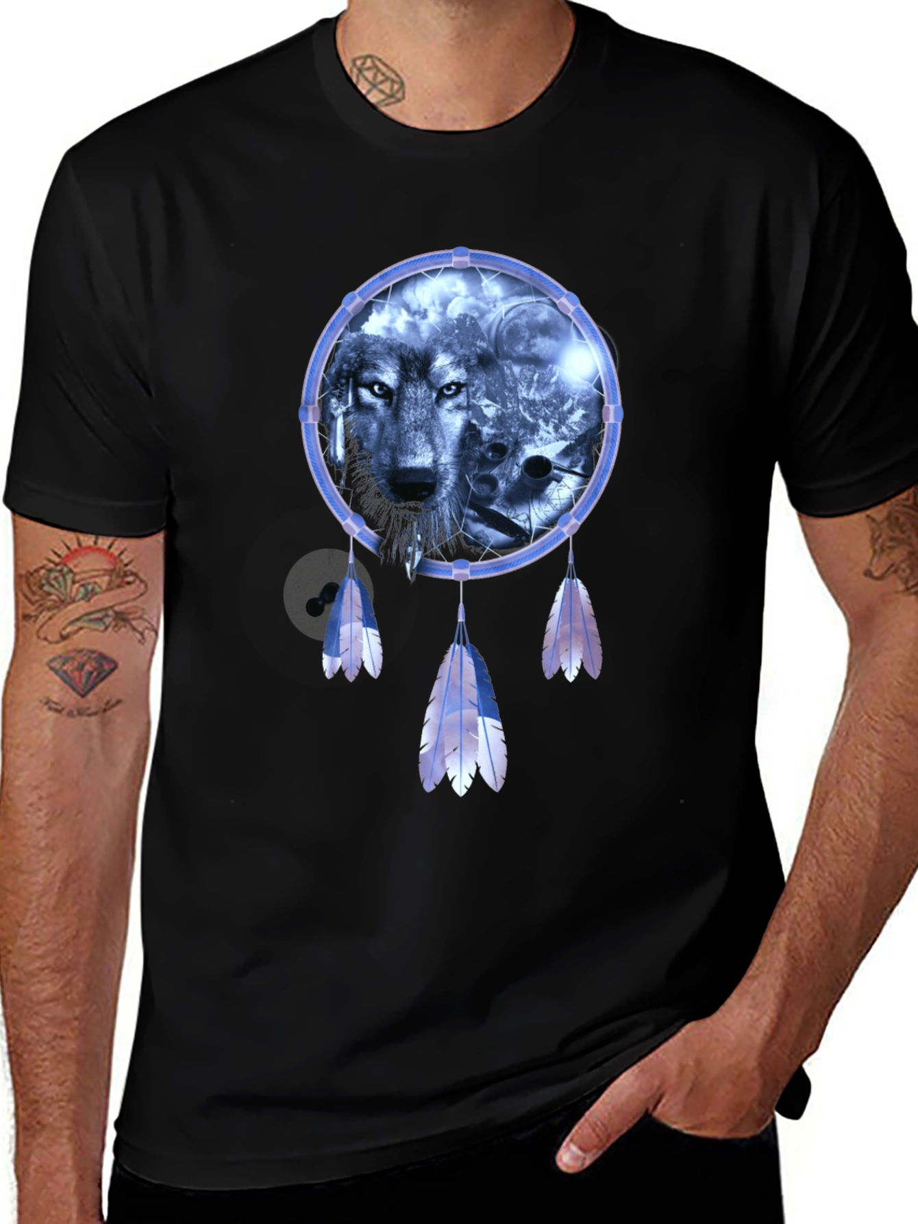 Wolf Dreamcatcher Graphic T-Shirt - Mens Black Tee