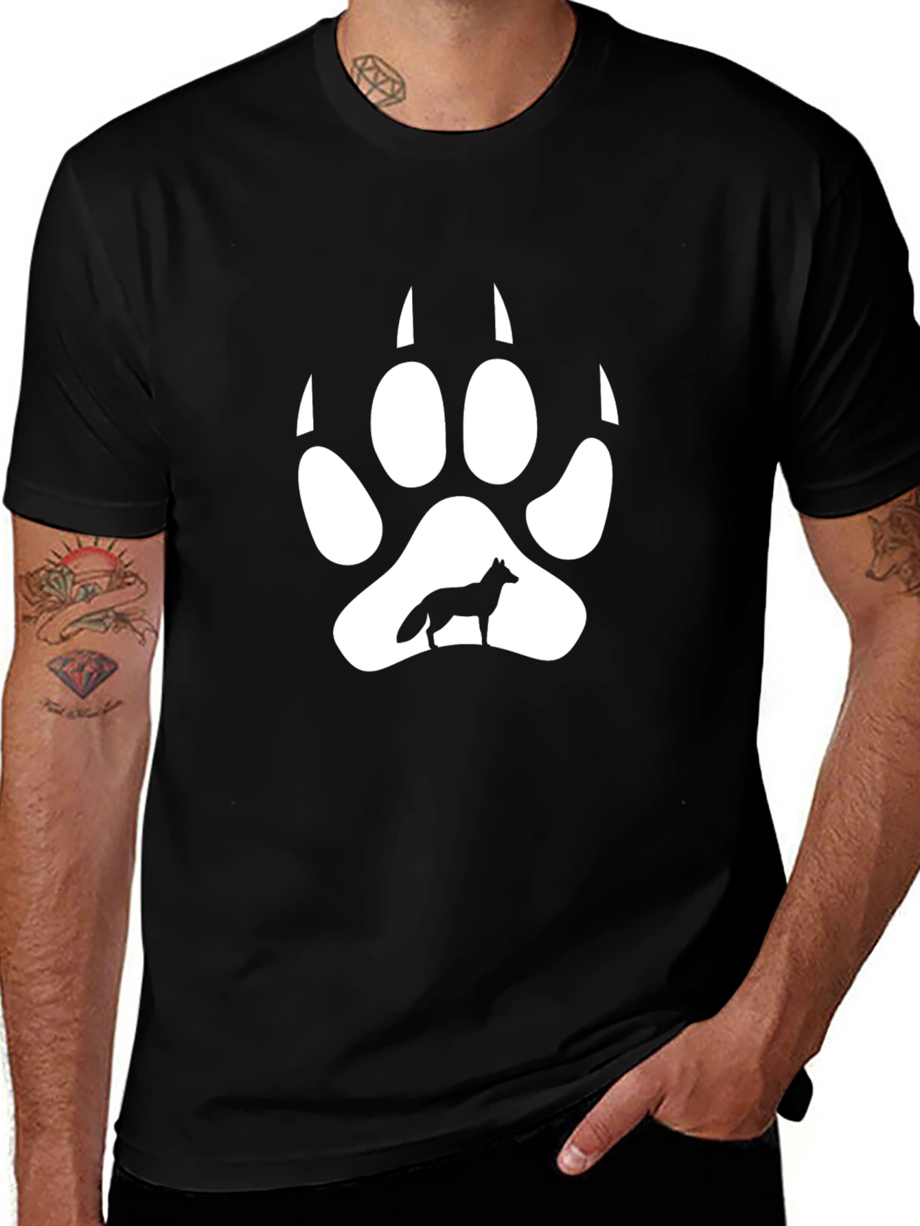 Wolf Paw Print Graphic Black T-Shirt
