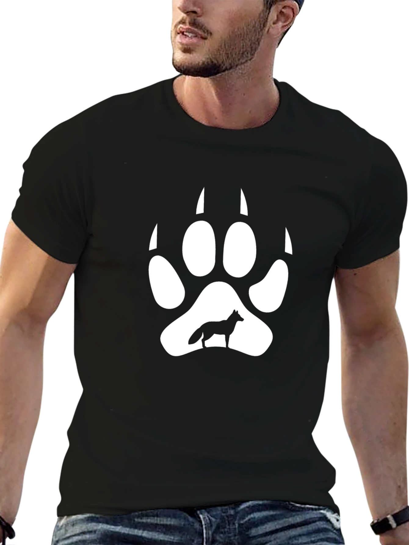 Wolf Paw Print Graphic Black T-Shirt
