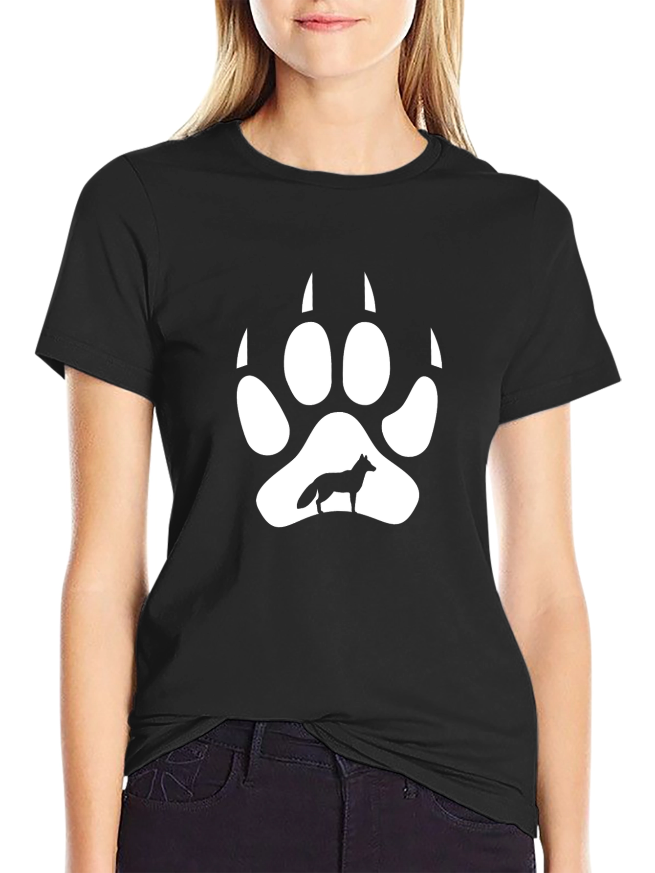 Wolf Paw Print Graphic Black T-Shirt