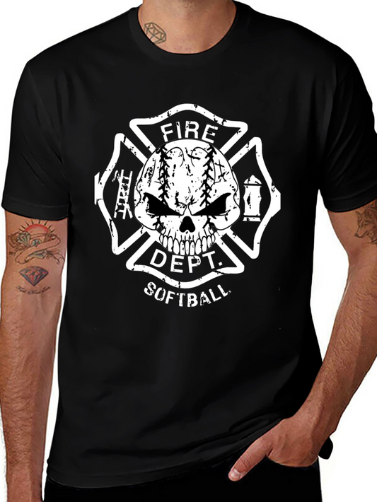 Fire Dept. Softball Skull Graphic T-Shirt