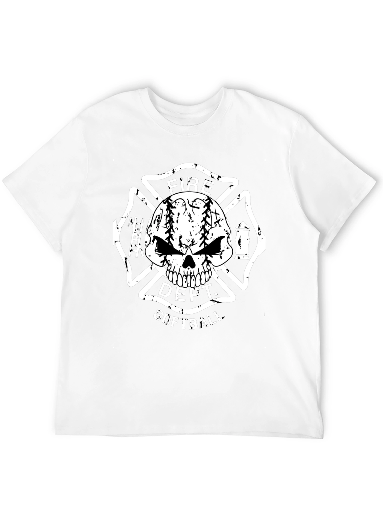 Fire Dept. Softball Skull Graphic T-Shirt