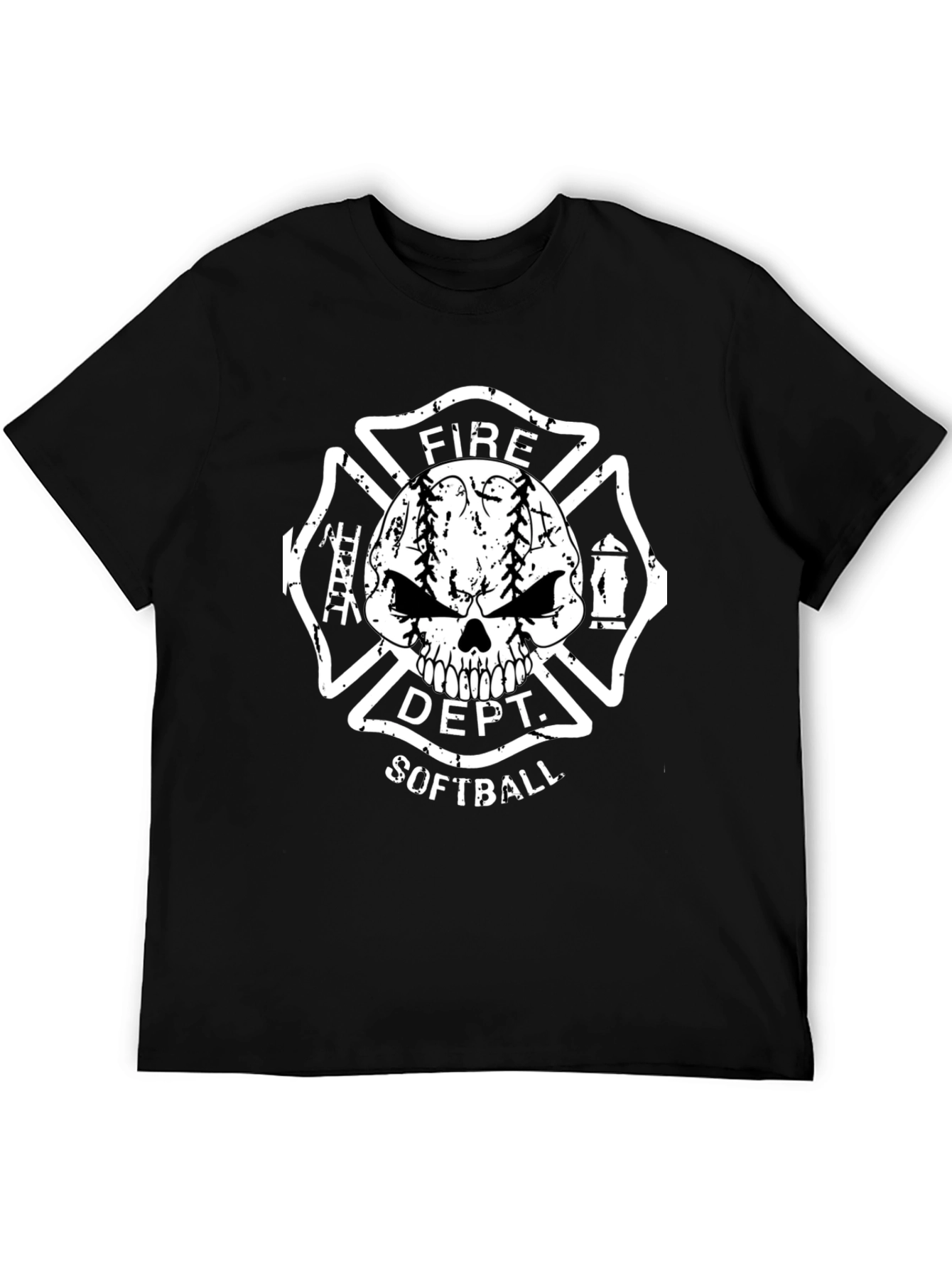 Fire Dept. Softball Skull Graphic T-Shirt