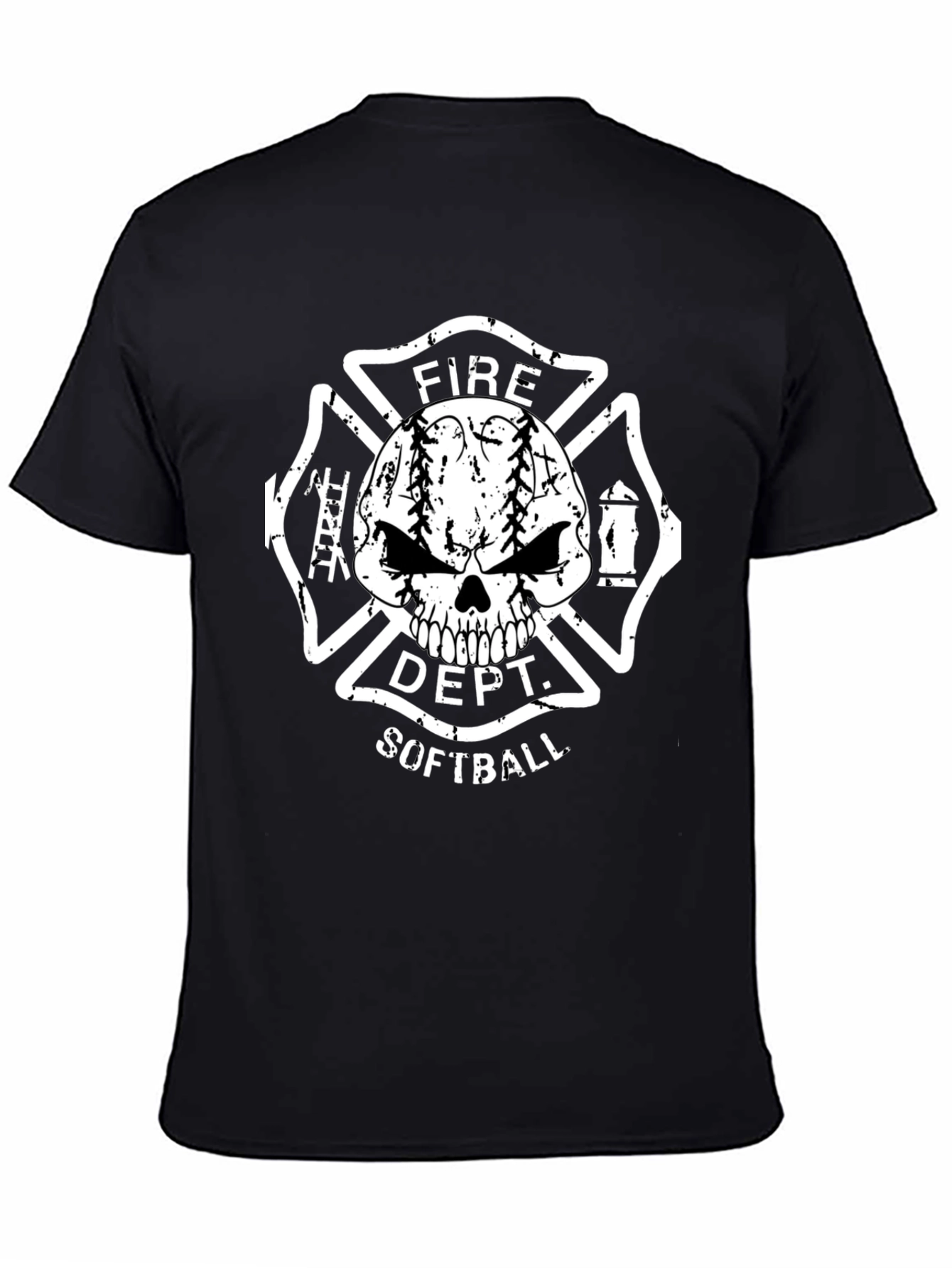Fire Dept. Softball Skull Graphic T-Shirt