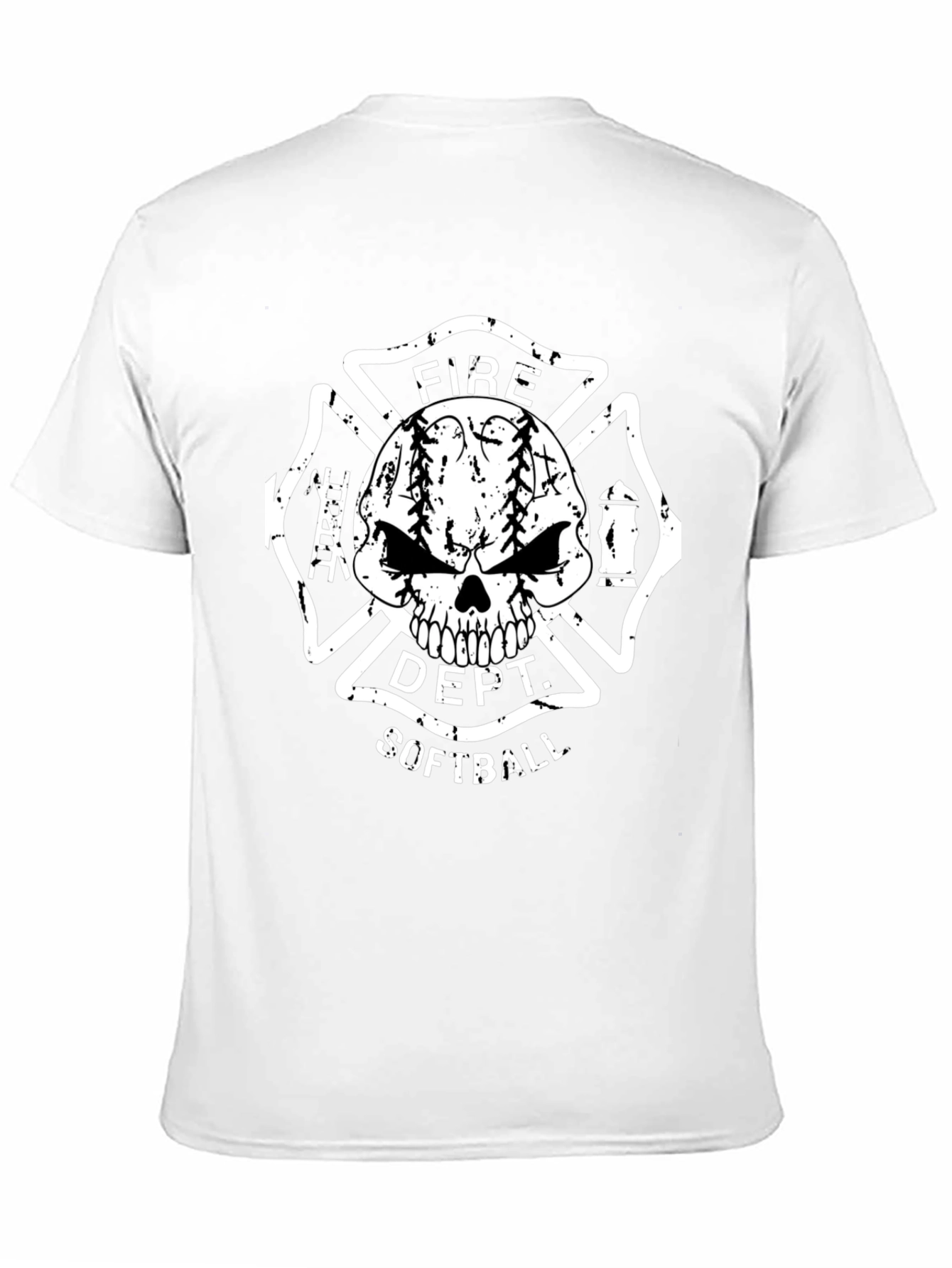 Fire Dept. Softball Skull Graphic T-Shirt