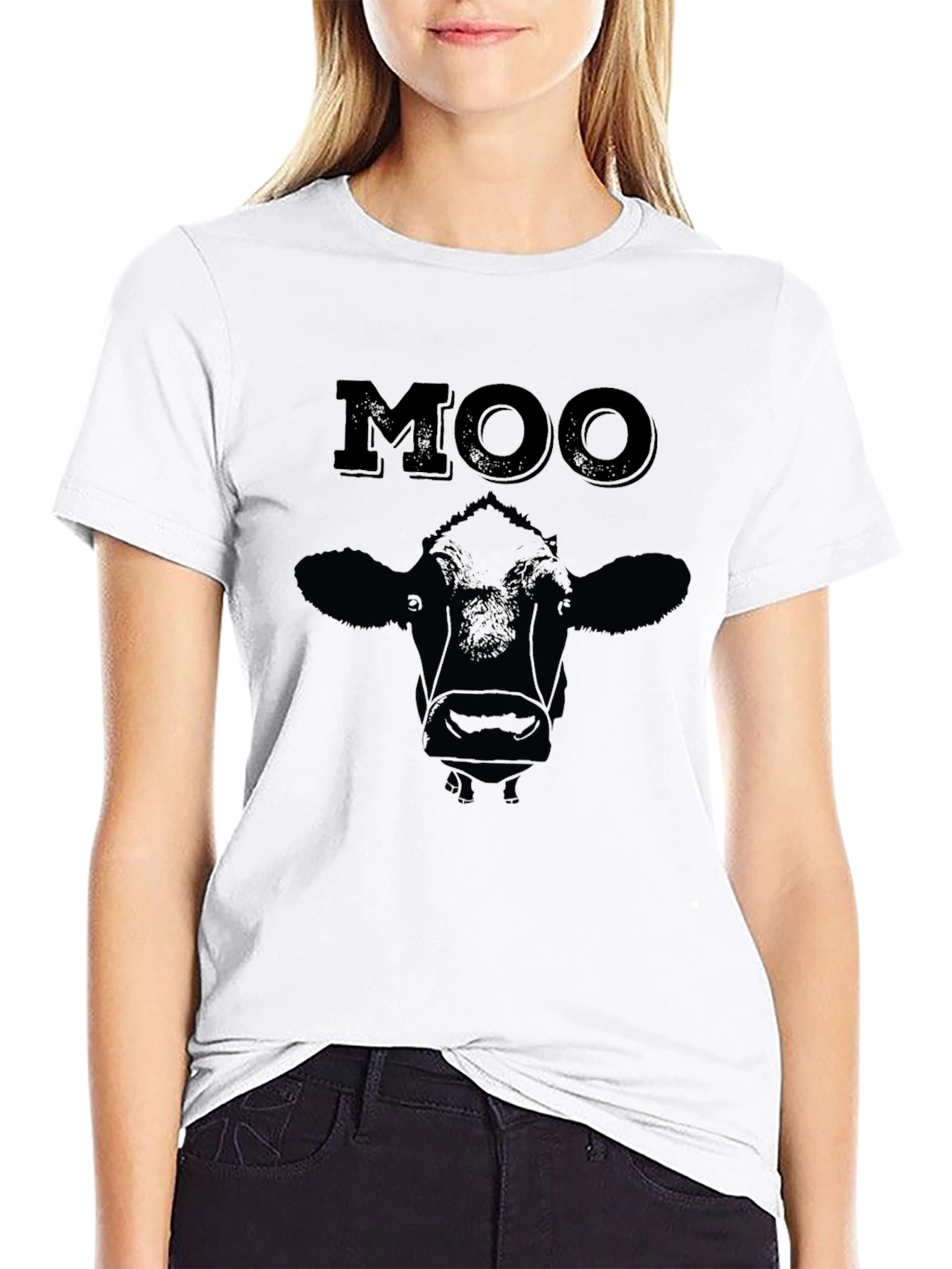 Moo Cow Graphic Print T-Shirt - Black