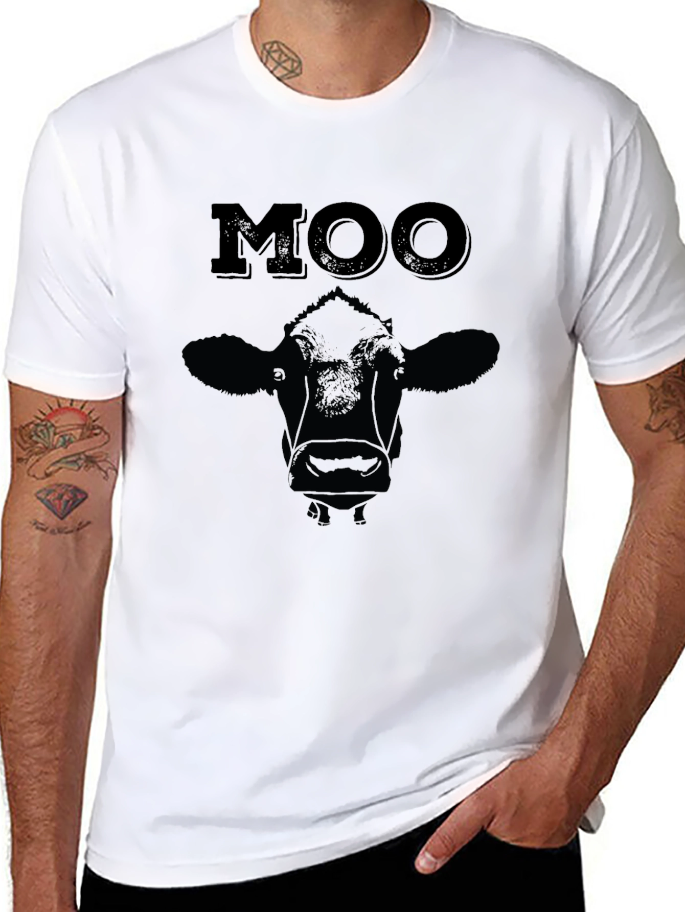 Moo Cow Graphic Print T-Shirt - Black