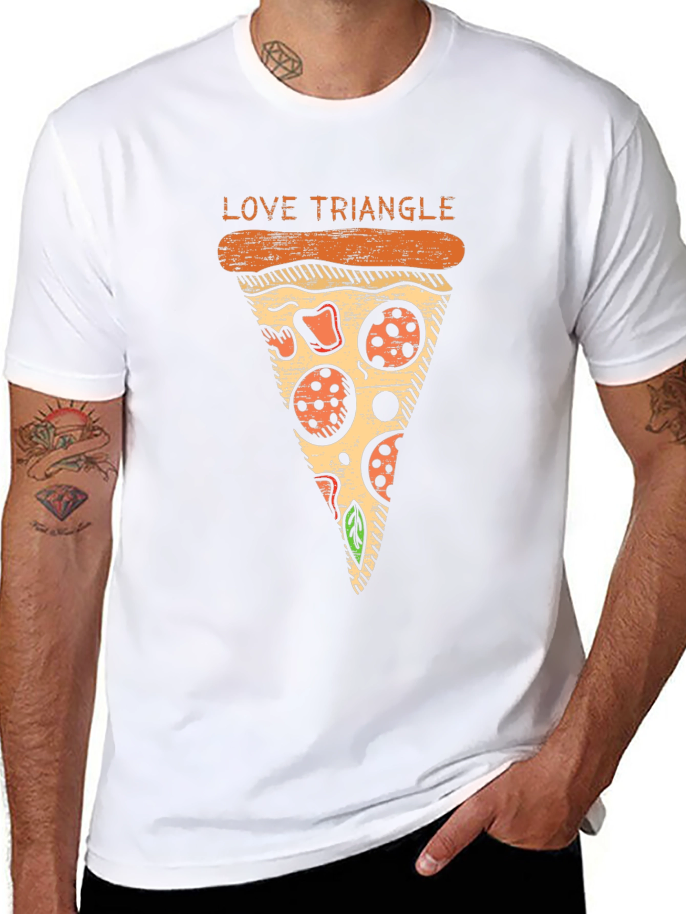 Love Triangle Pizza Graphic T-Shirt - Casual Cotton Tee