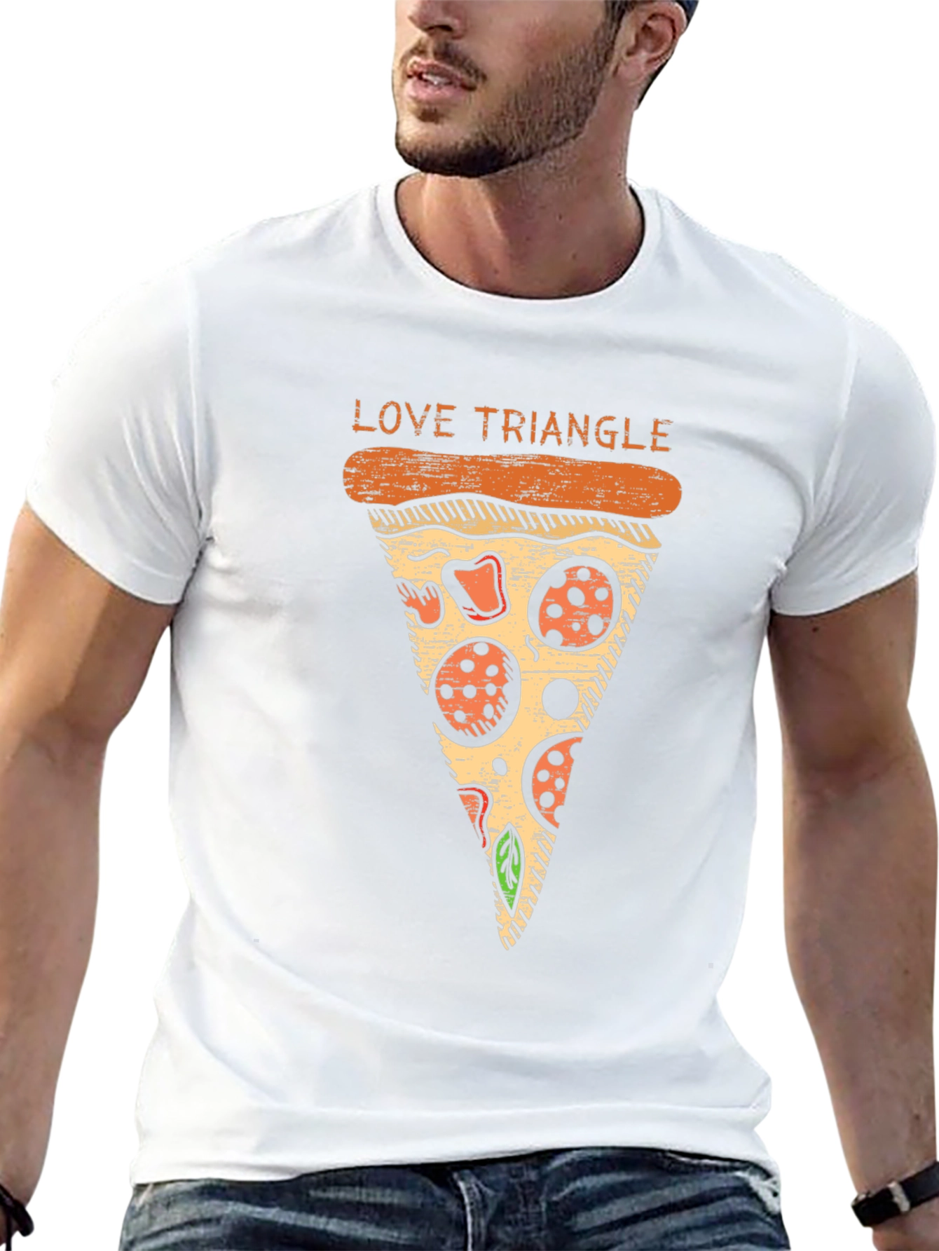 Love Triangle Pizza Graphic T-Shirt - Casual Cotton Tee