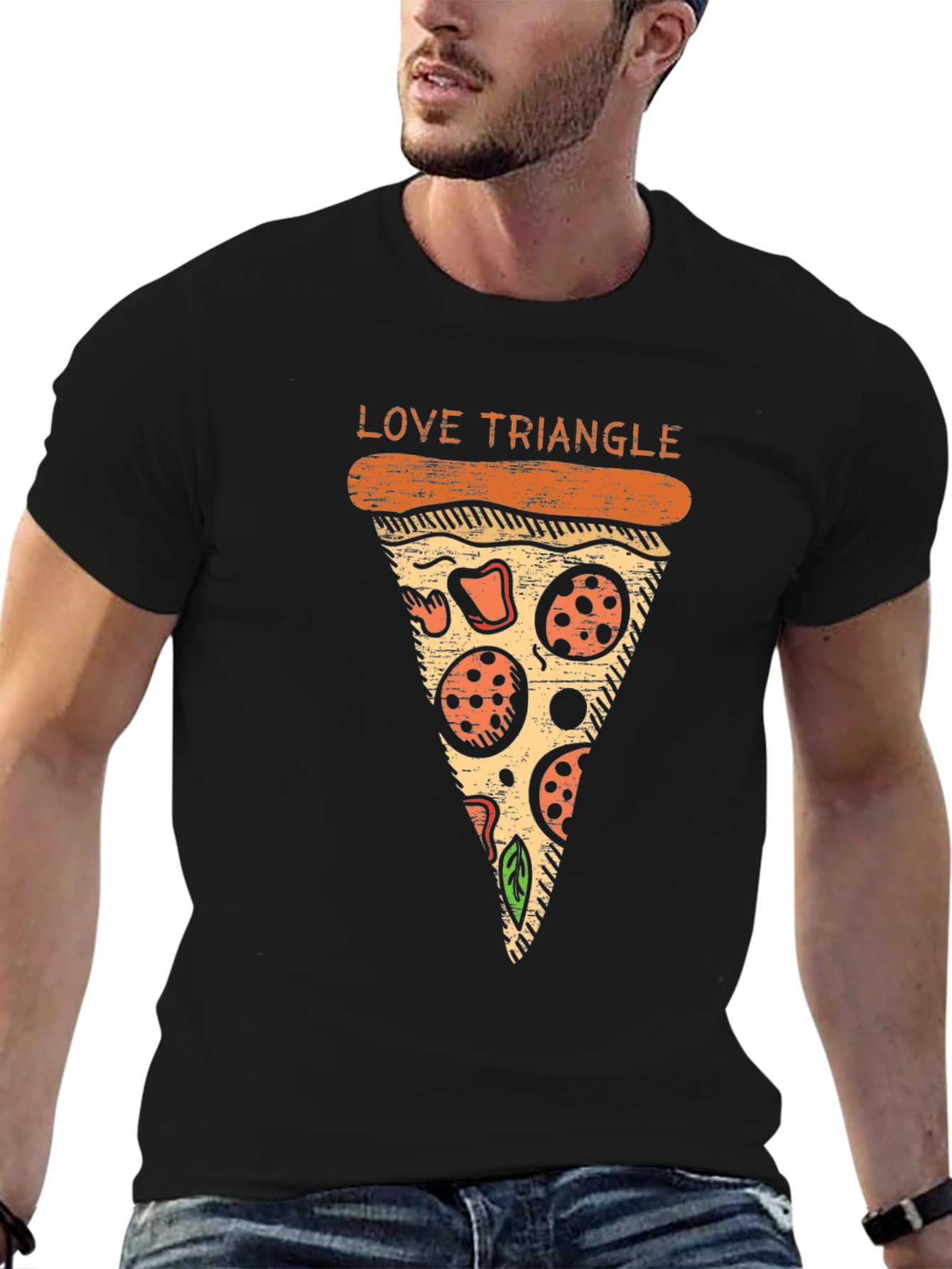 Love Triangle Pizza Graphic T-Shirt - Casual Cotton Tee