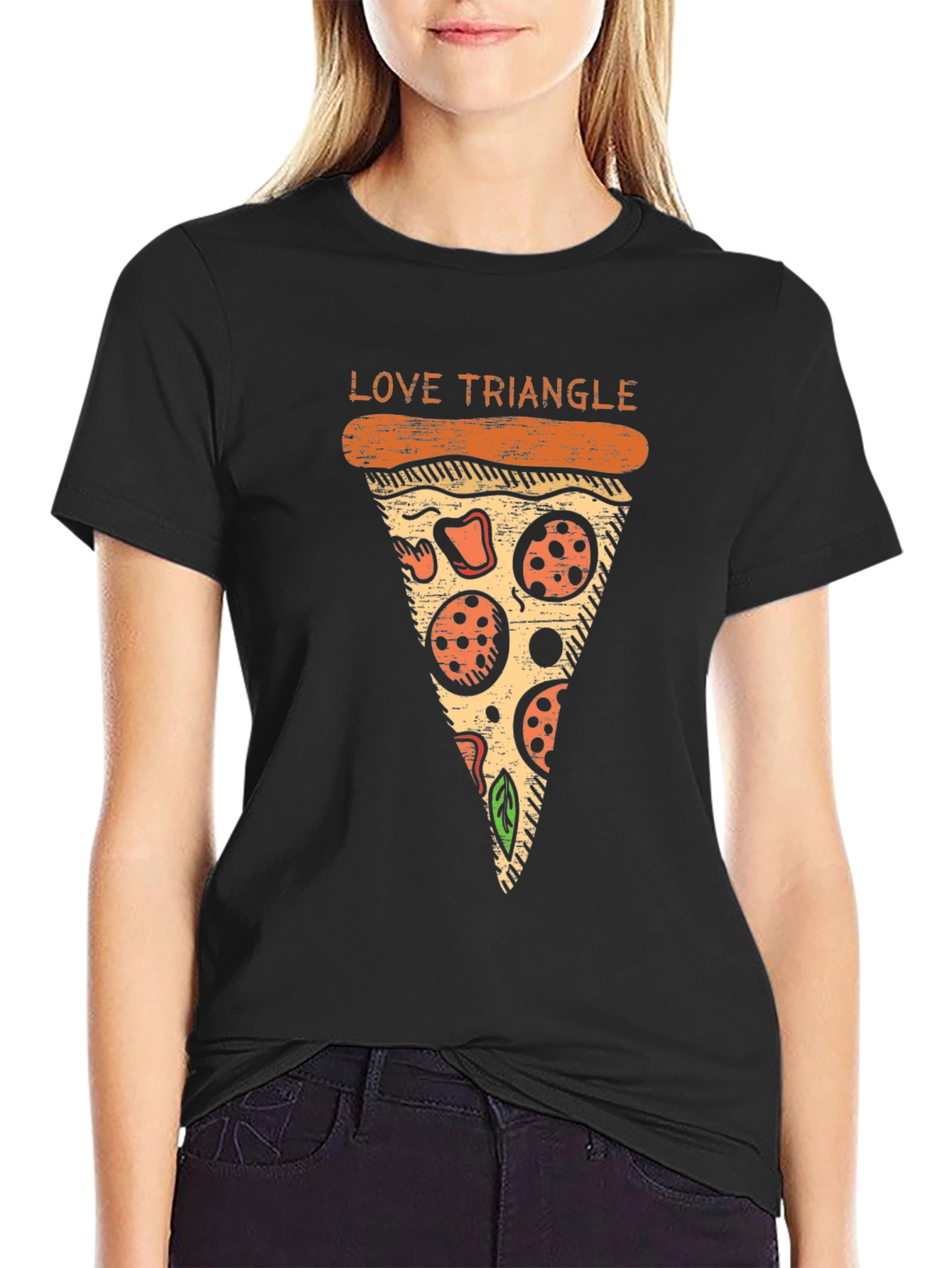 Love Triangle Pizza Graphic T-Shirt - Casual Cotton Tee