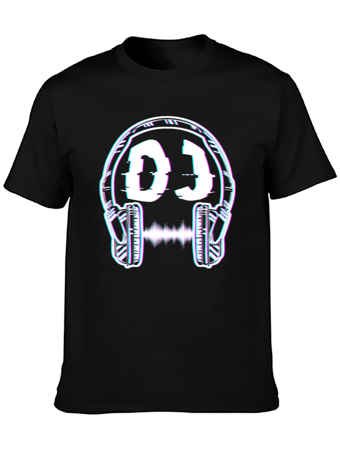 DJ Headphones Glitch Graphic Black T-Shirt